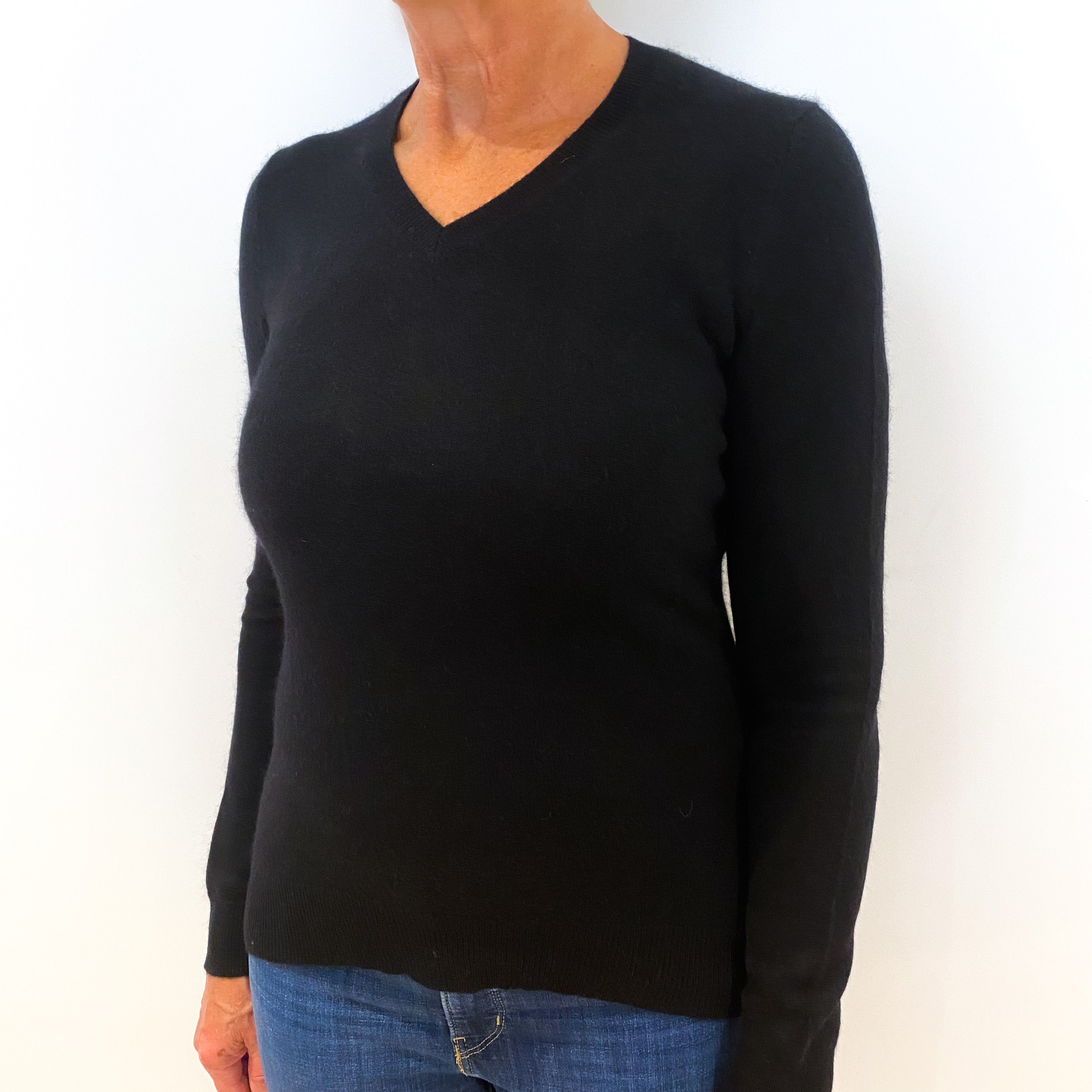 Black Cashmere V-Neck Jumper Medium