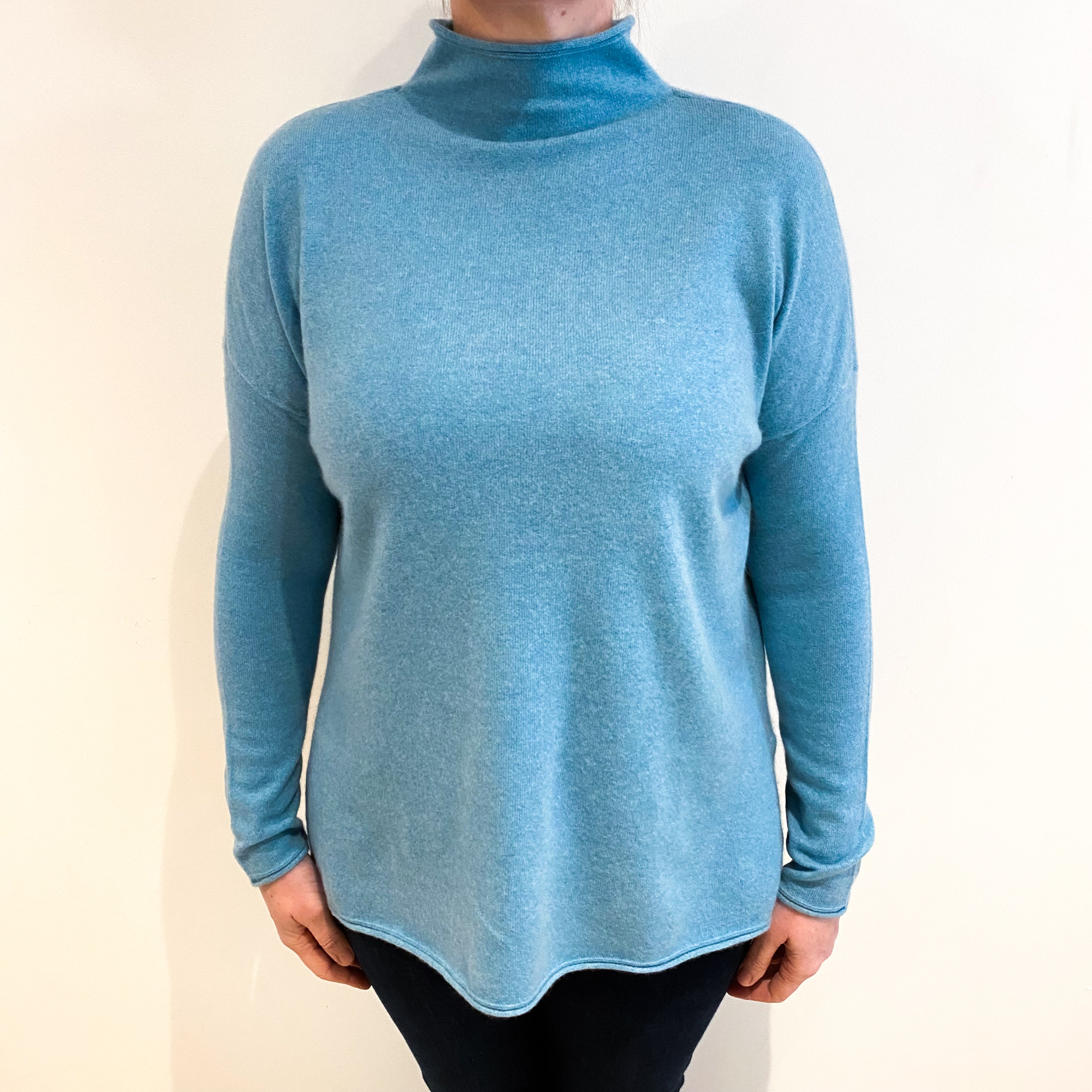 Pale Aqua Cashmere Funnel Neck Jumper Large