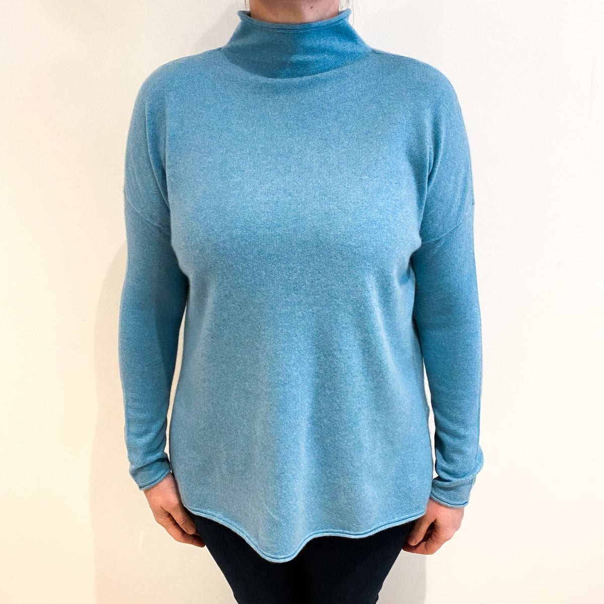Pale Aqua Cashmere Funnel Neck Jumper Large