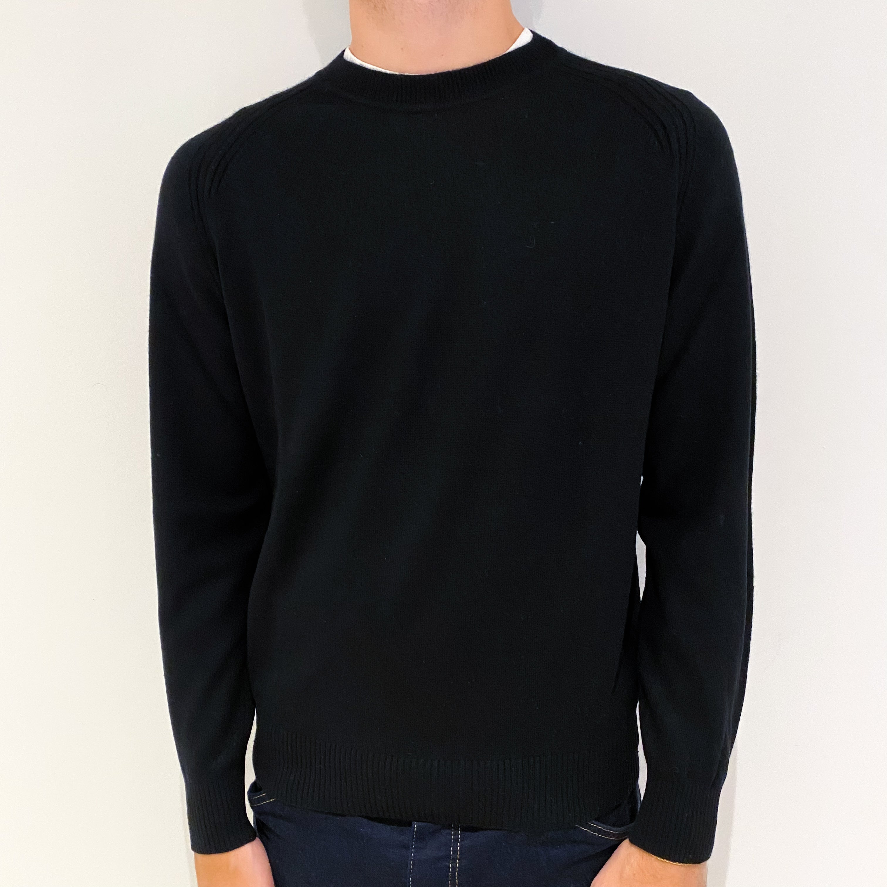 Men's Aramis Black Cashmere Crew Neck Jumper Medium