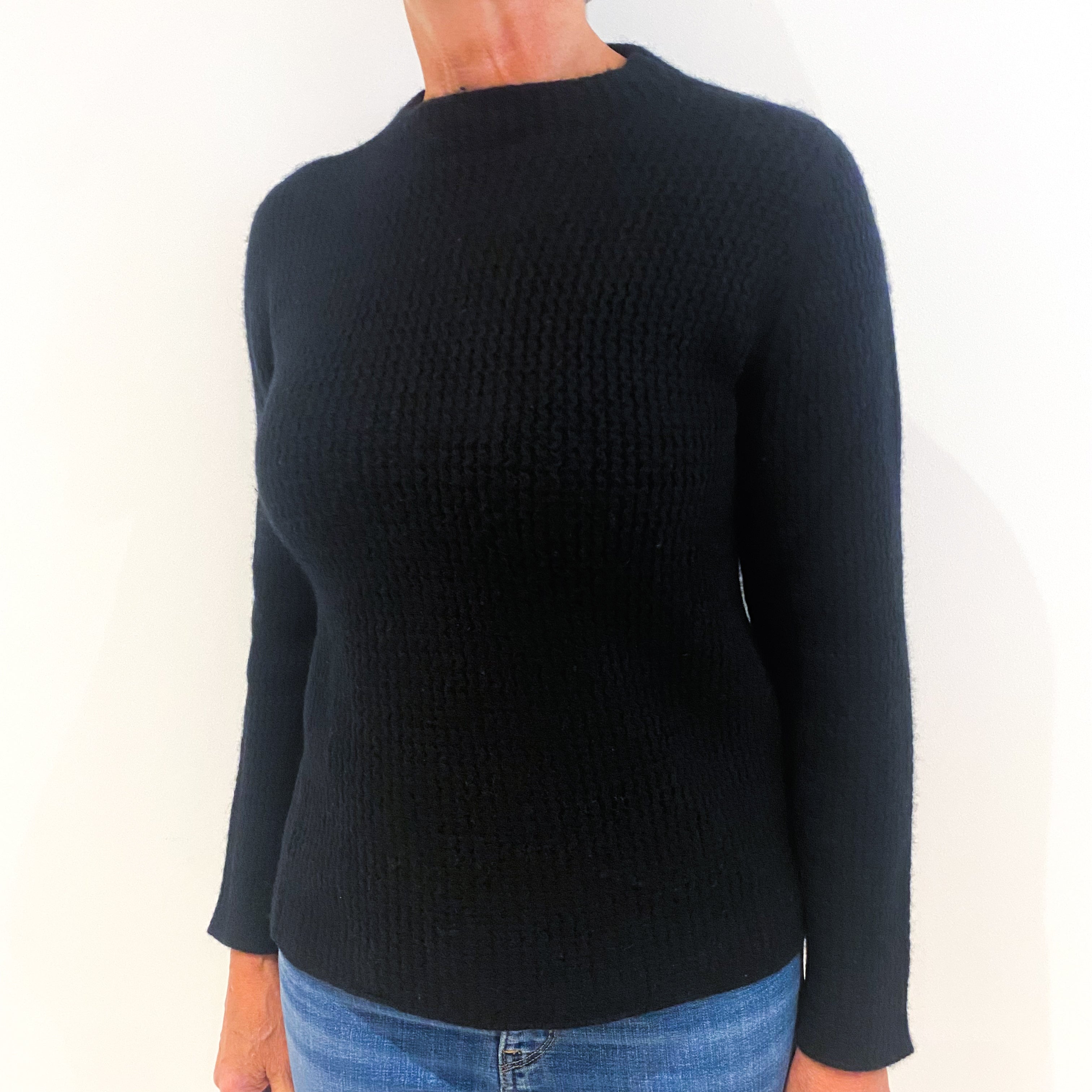 Black Chunky Cashmere High Crew Neck Jumper Medium