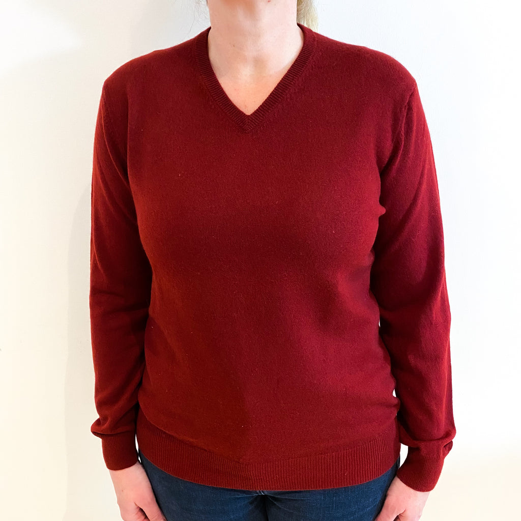 Maroon Red Cashmere V Neck Jumper Large