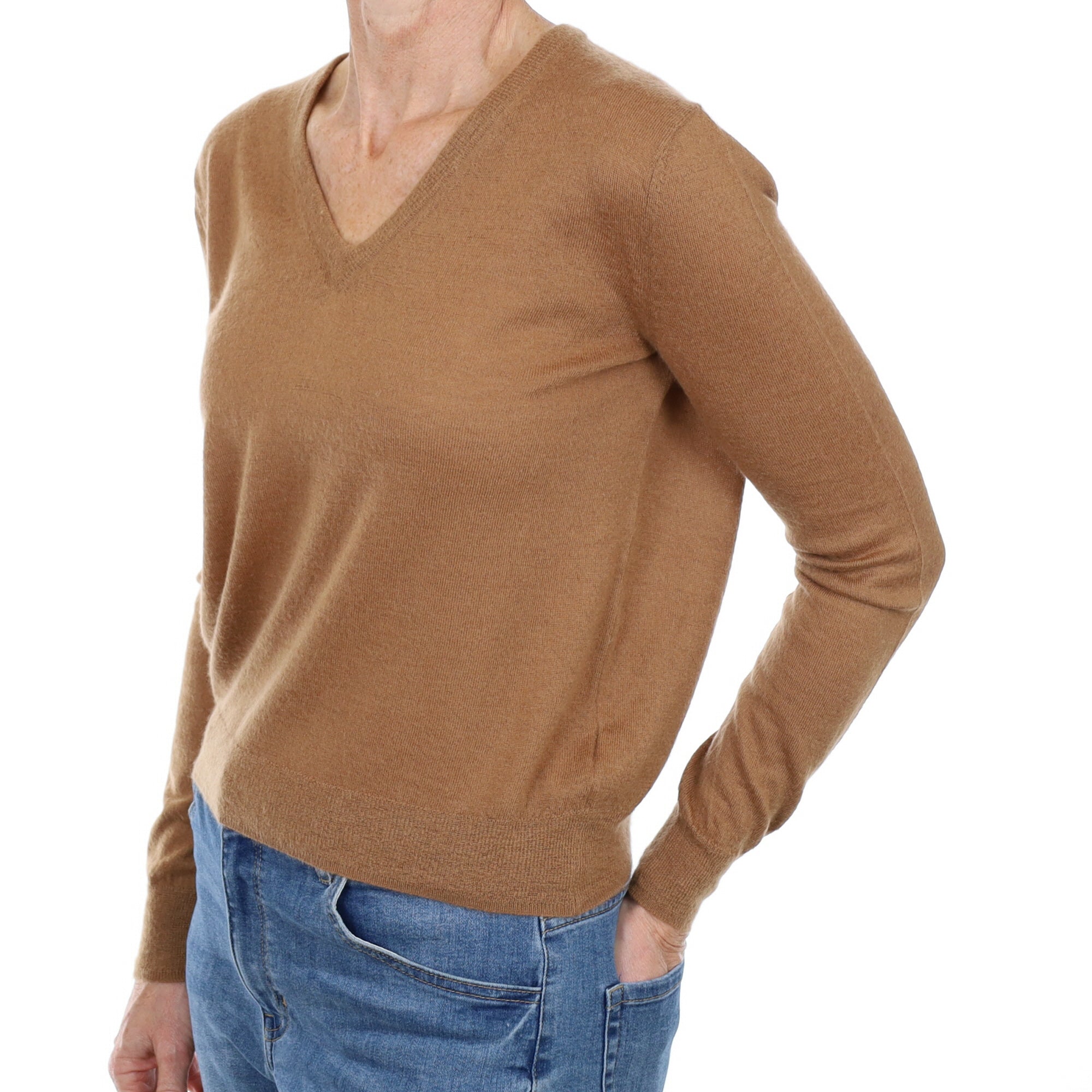 Nili Lotan Butterscotch Brown Cashmere V Neck Jumper Small