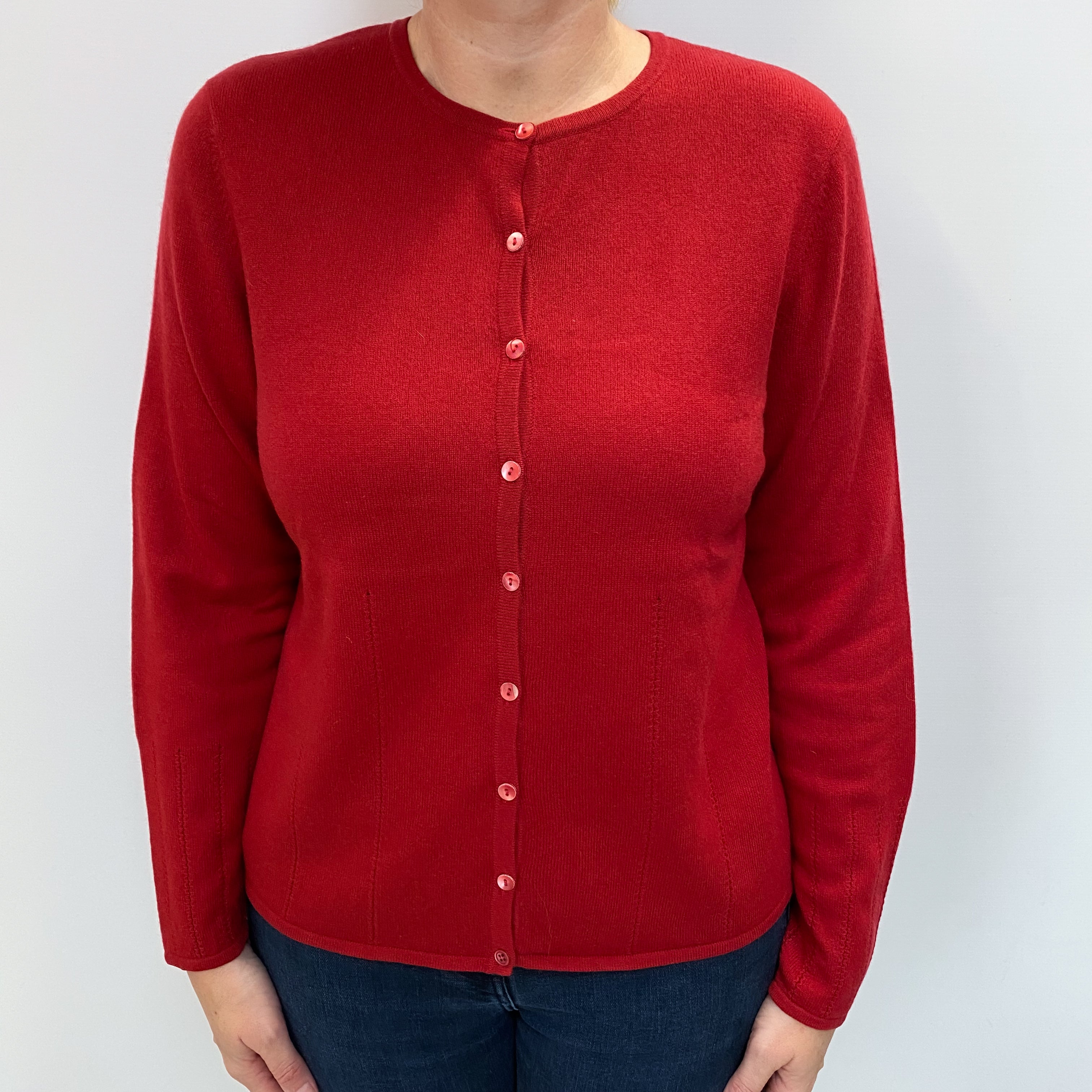 Phoenix Red Cashmere Crew Cardigan Large