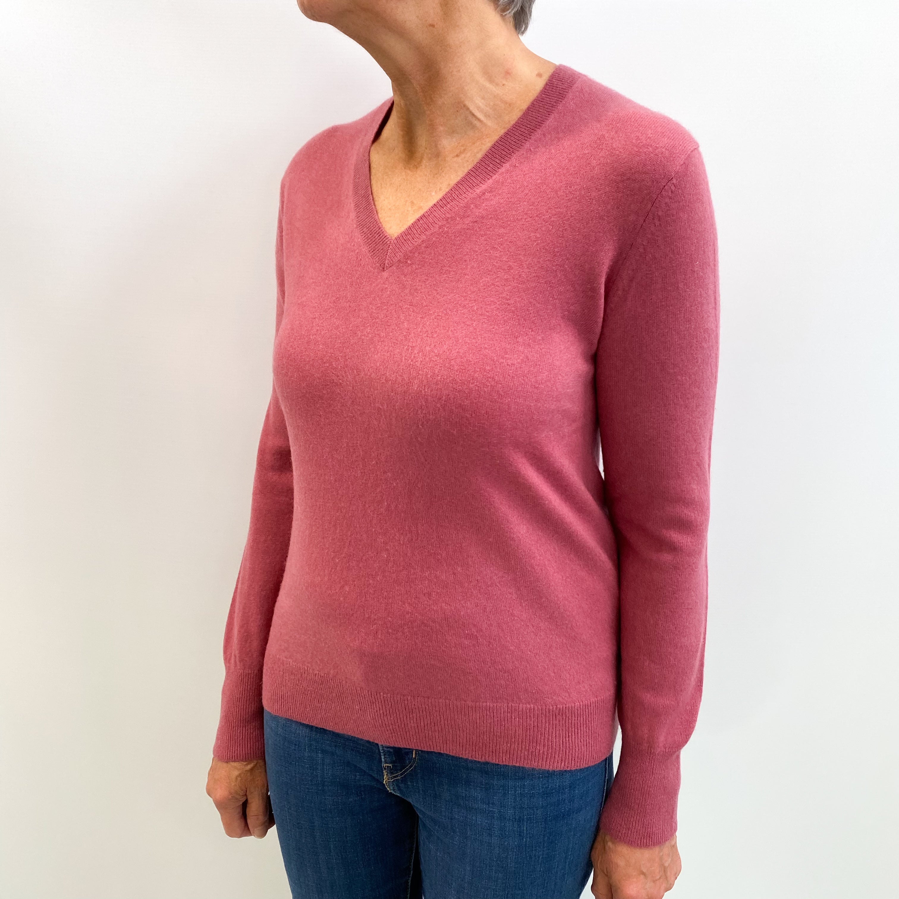 Raspberry Pink Cashmere V Neck Jumper Medium