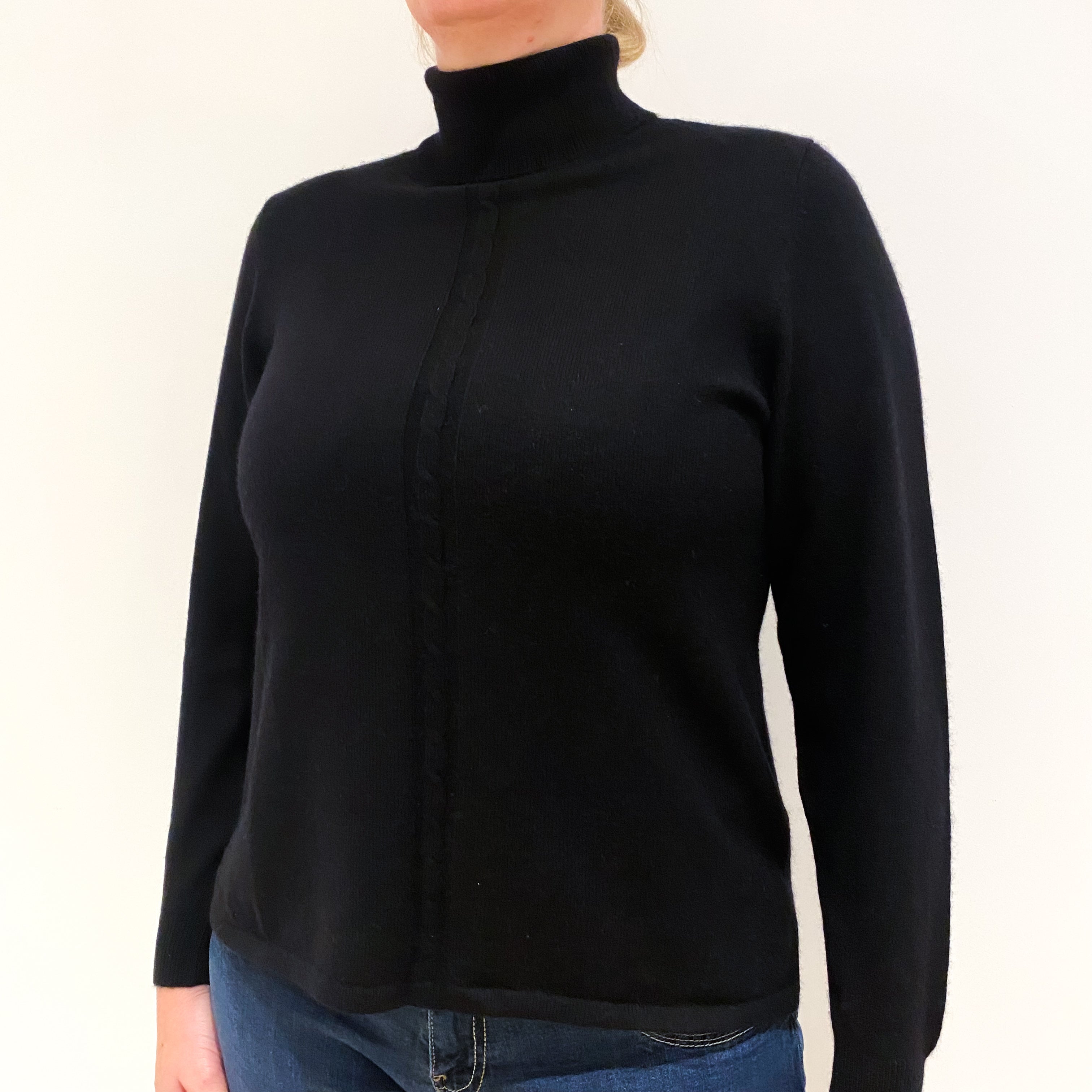 Black Cashmere Polo Neck Jumper Large