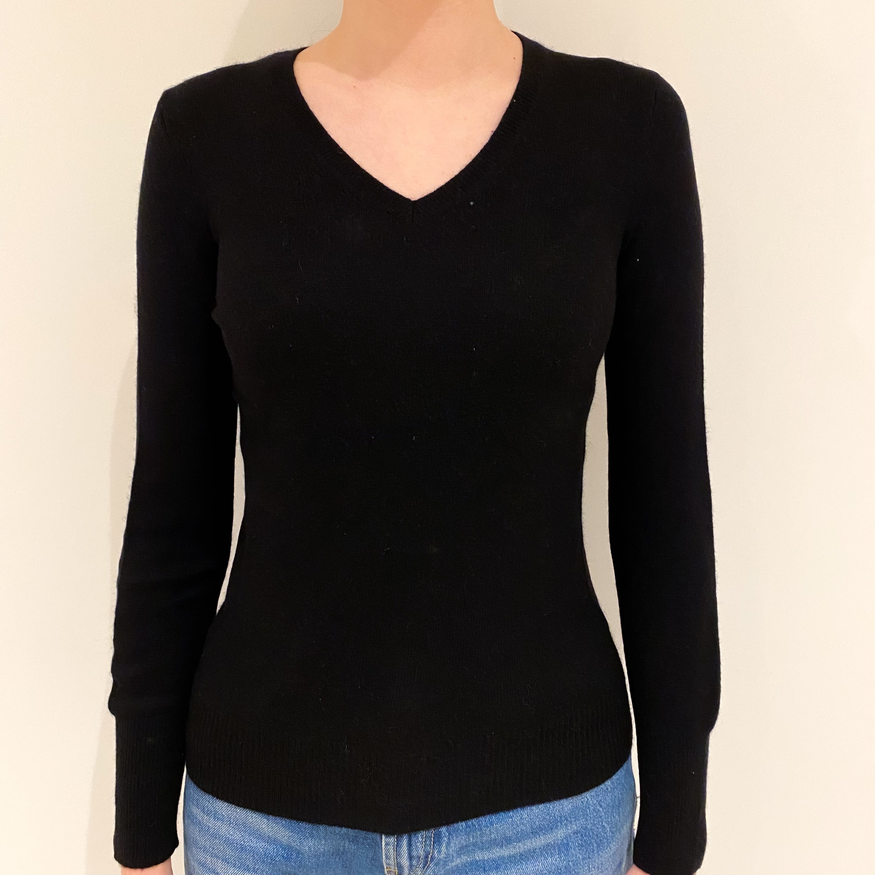 Black Cashmere V Neck Jumper Extra Small