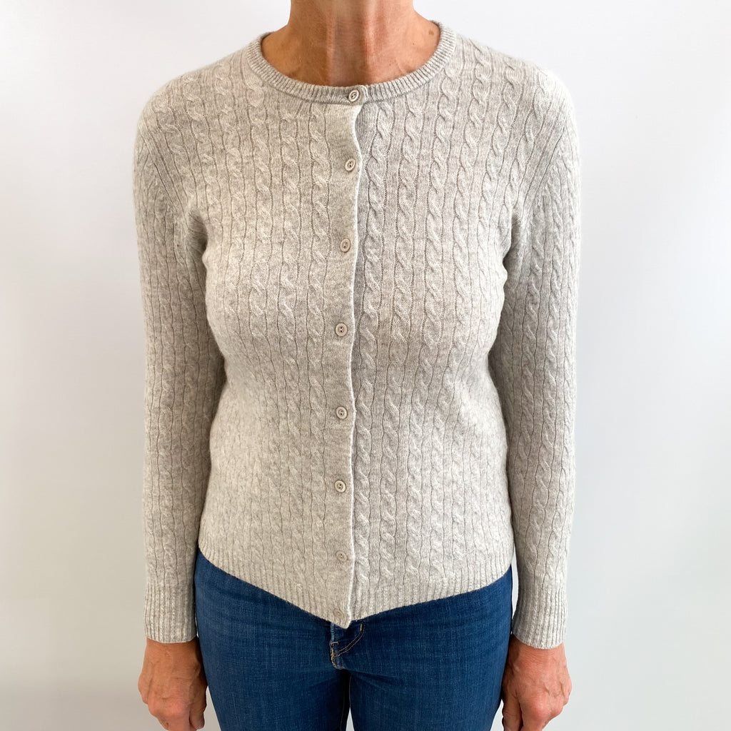 Smoke Grey Cashmere Crew Neck Cable Knit Cardigan Medium