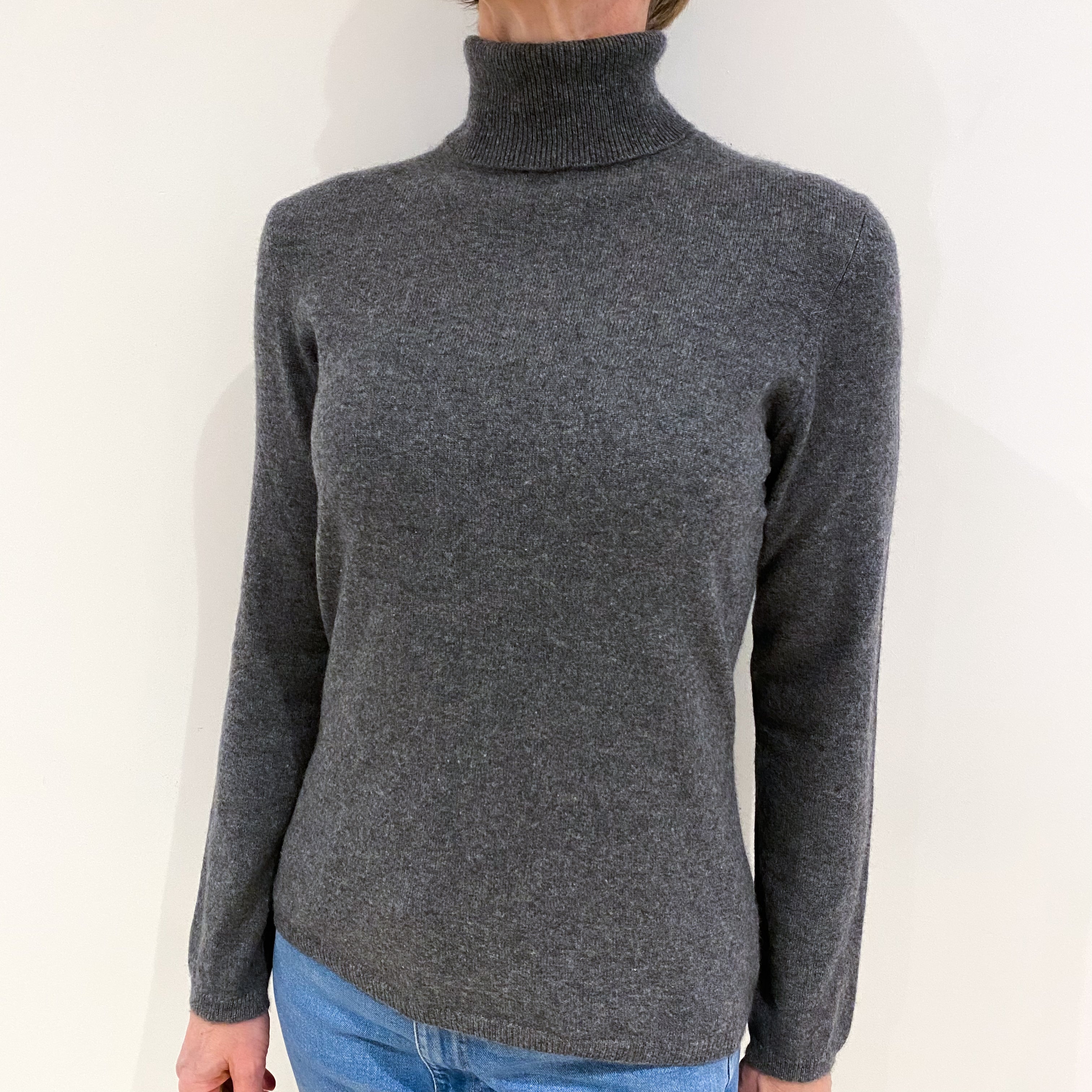 Slate Grey Cashmere Polo Neck Jumper Small