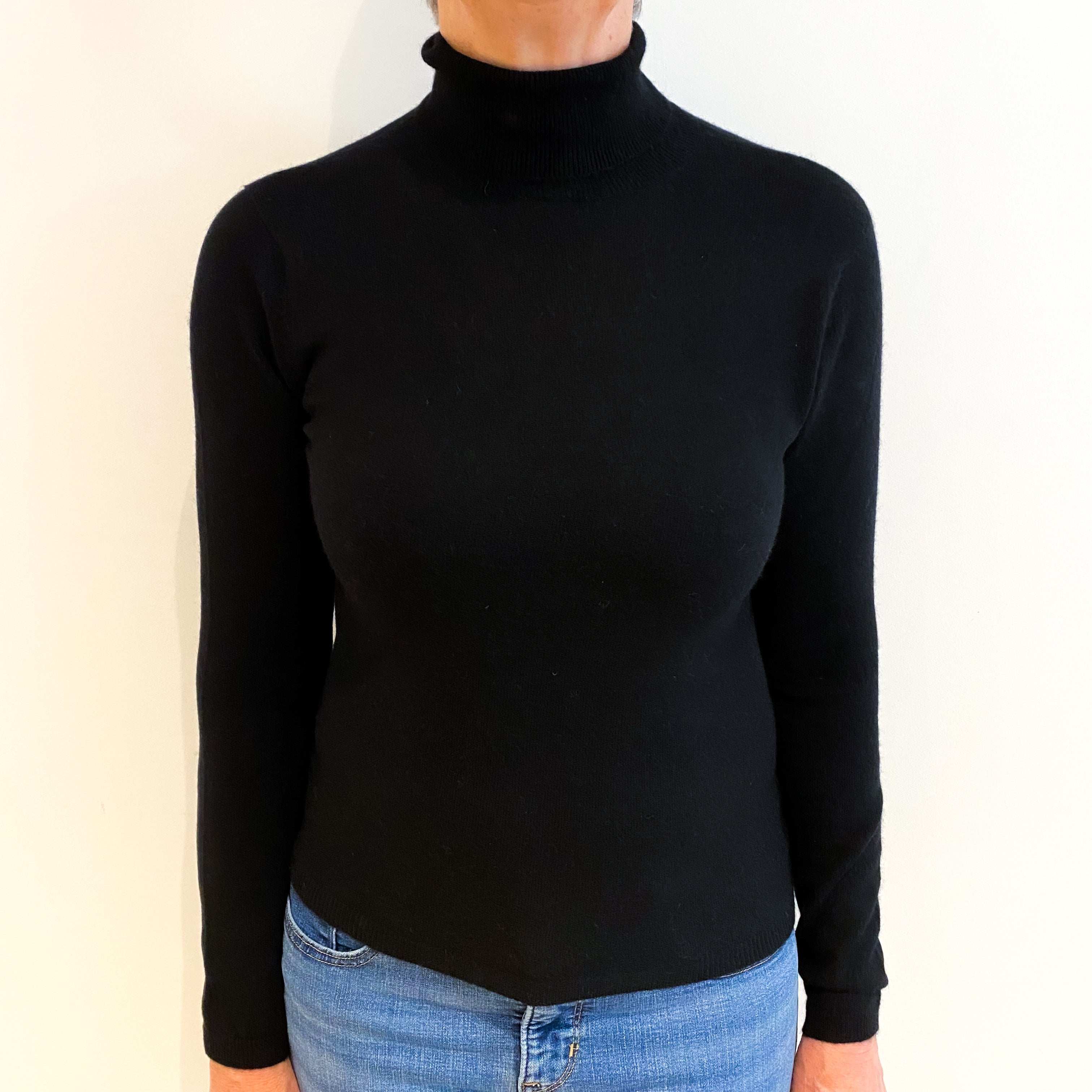 Black Cashmere Polo Neck Jumper Medium