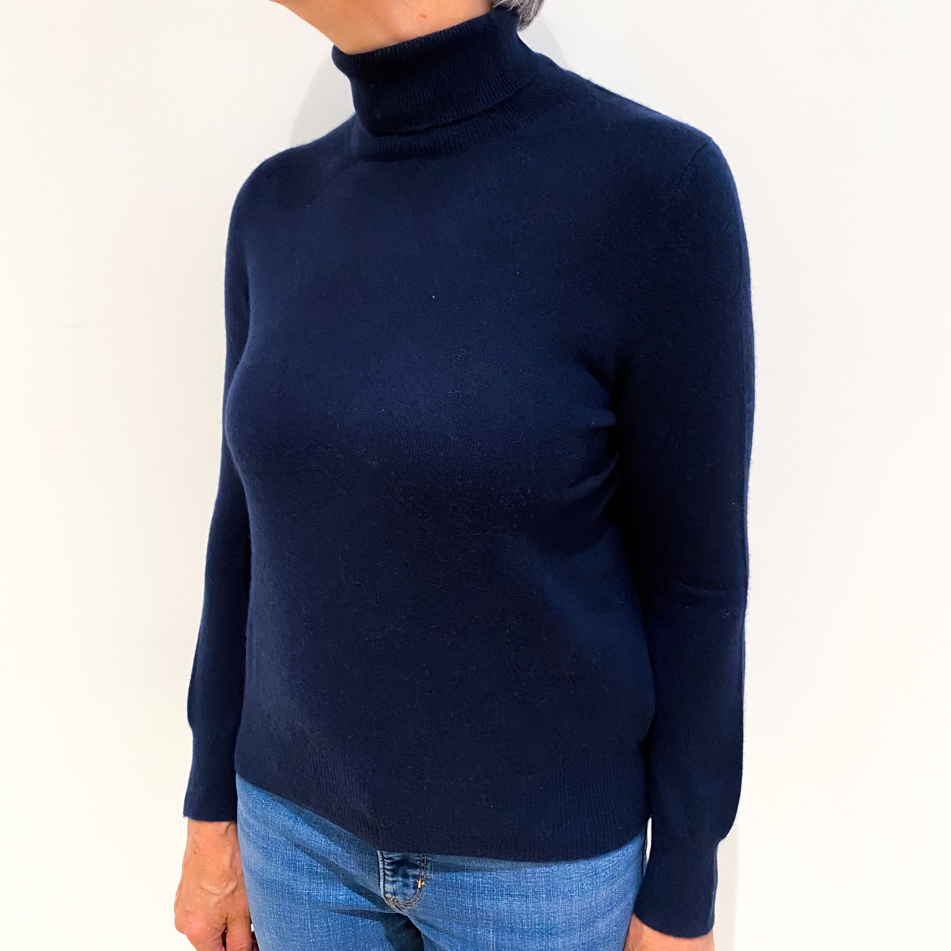 Navy Blue Cashmere Polo Neck Jumper Medium