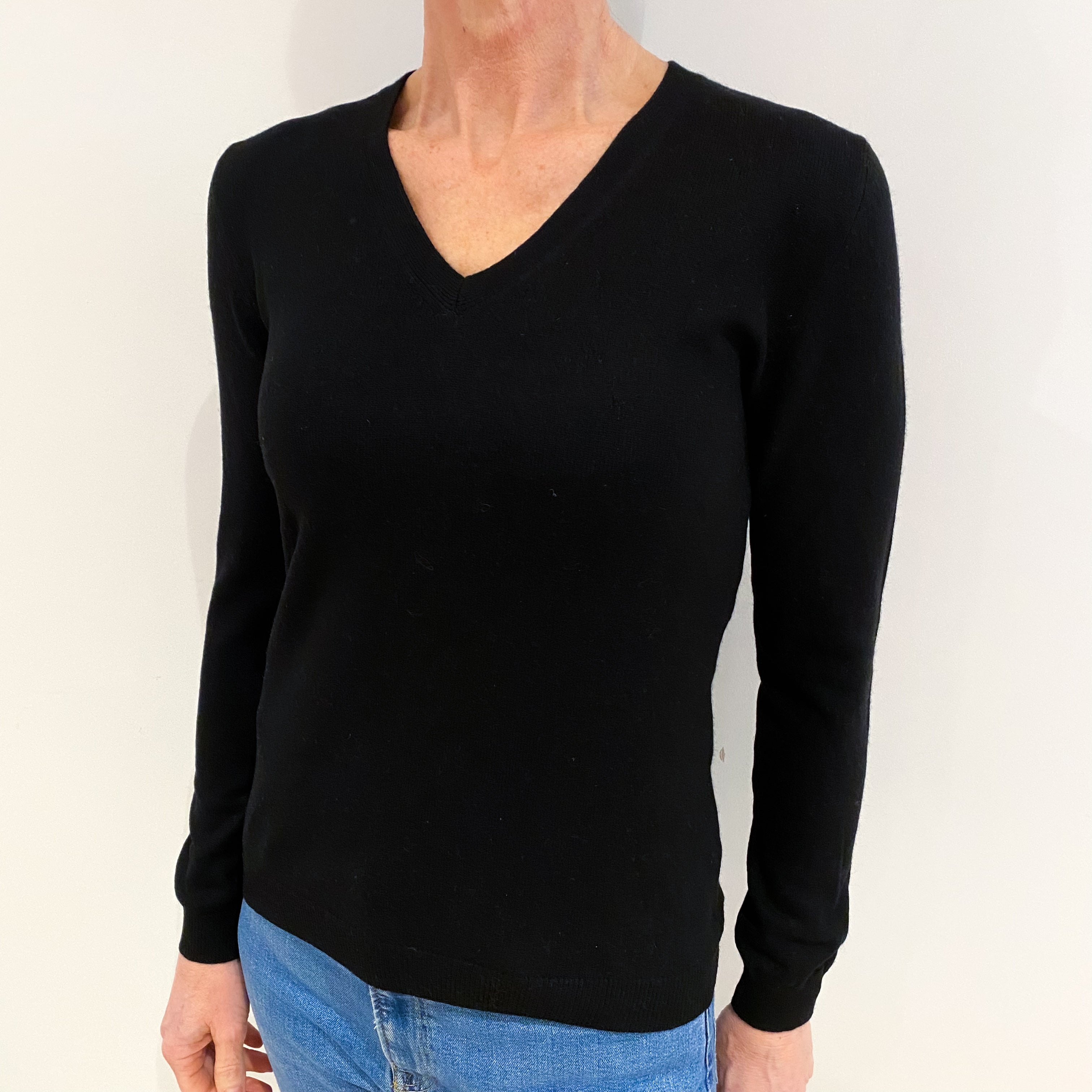 Black Cashmere V Neck Jumper Small