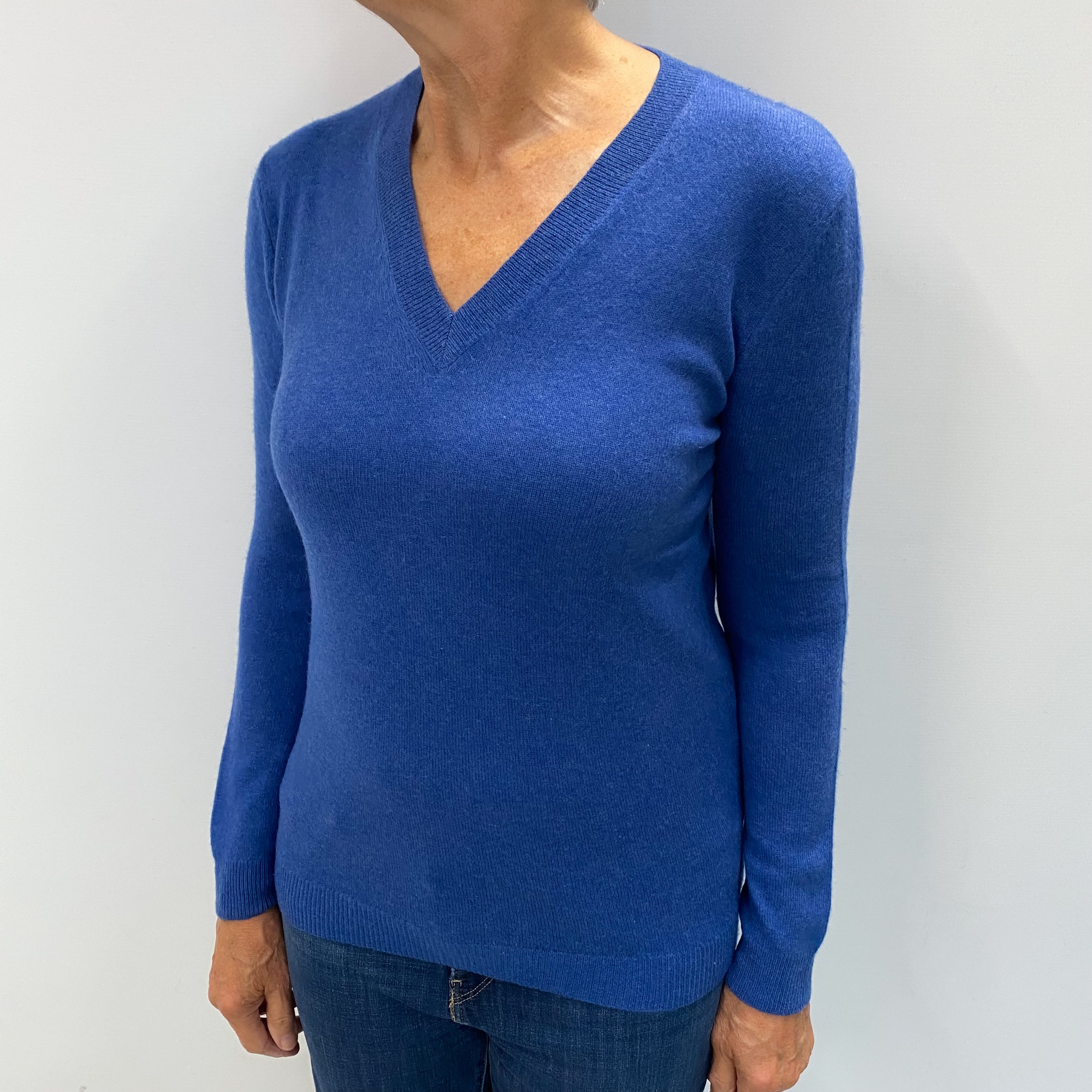 Light Denim Blue Cashmere V Neck Jumper Medium