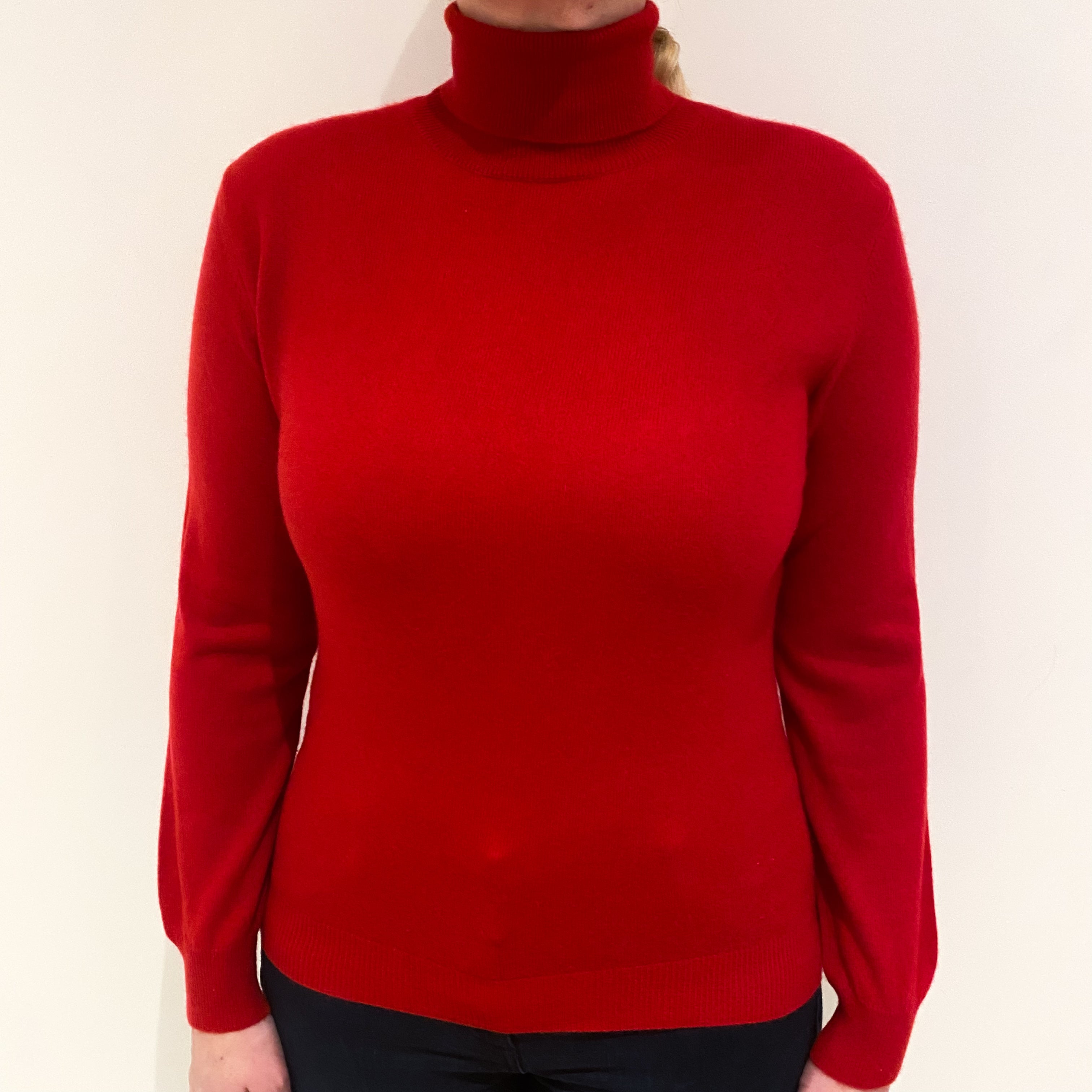 Berry Red Cashmere Polo Neck Jumper Large