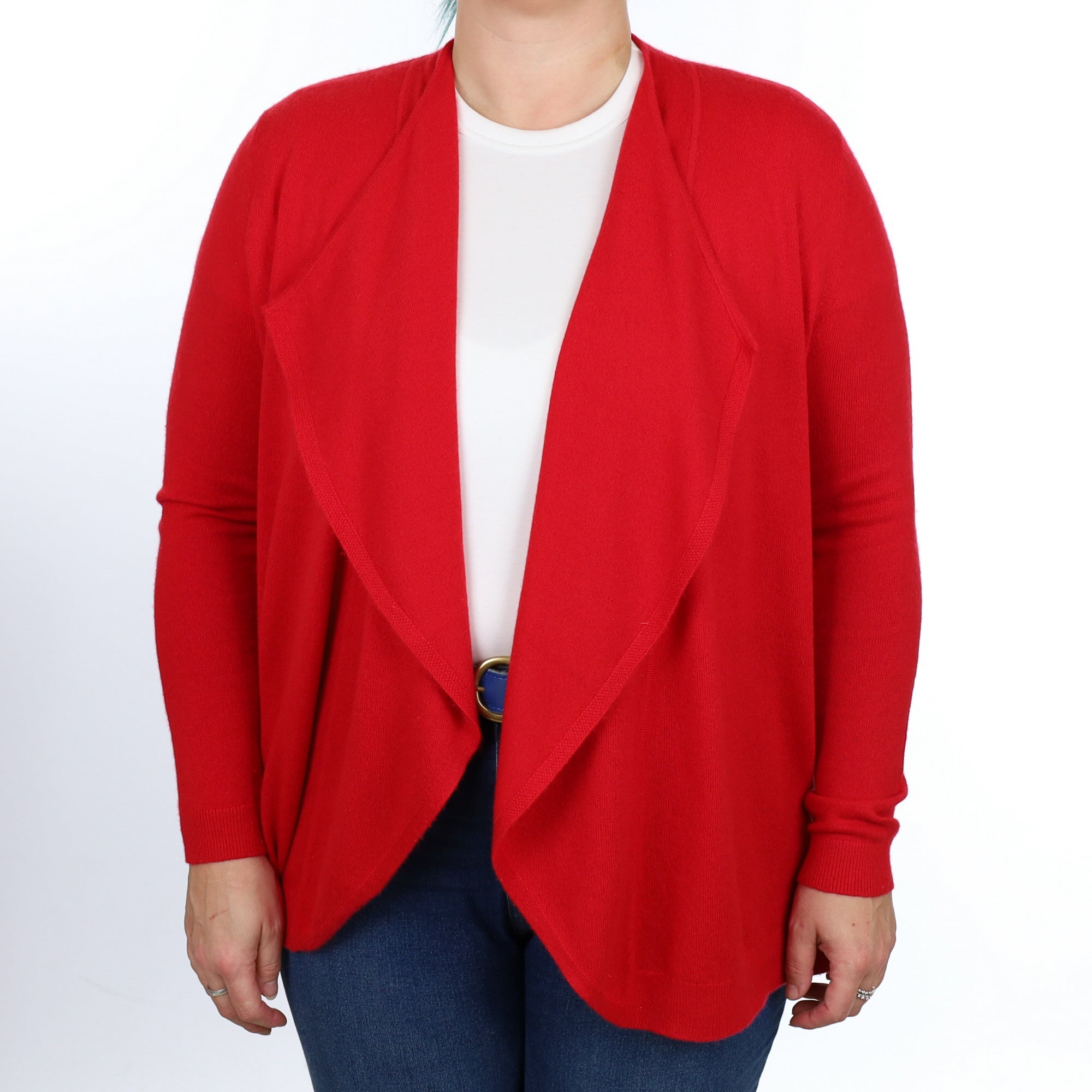 Berry Red Cashmere Waterfall Edge Cardigan Large