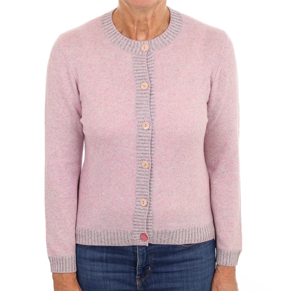 Heather Purple Marl Cashmere Crew Neck Cardigan Medium