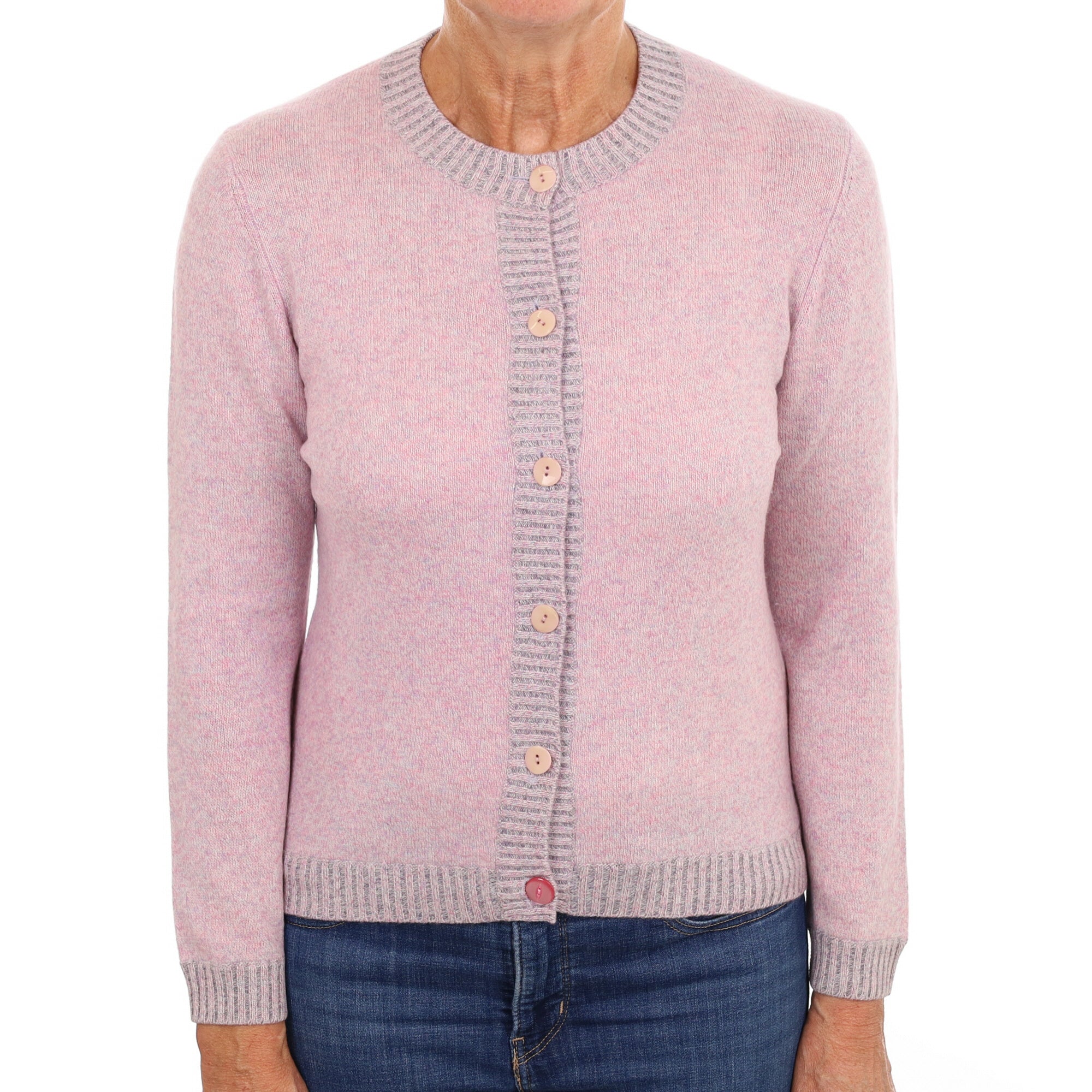 Heather Purple Marl Cashmere Crew Neck Cardigan Medium