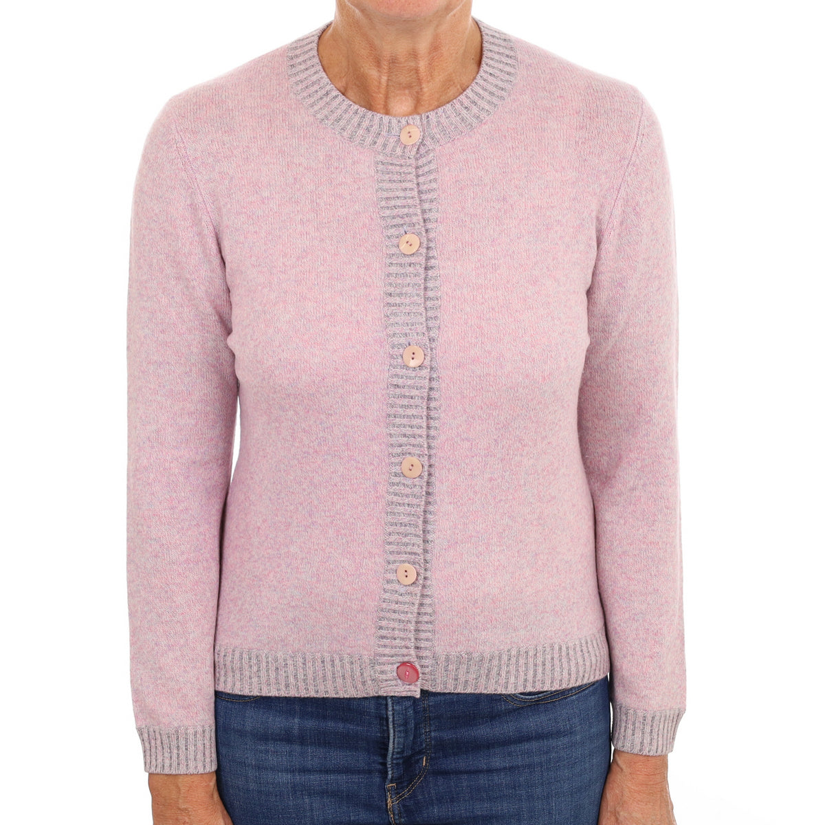 Heather Purple Marl Cashmere Crew Neck Cardigan Medium