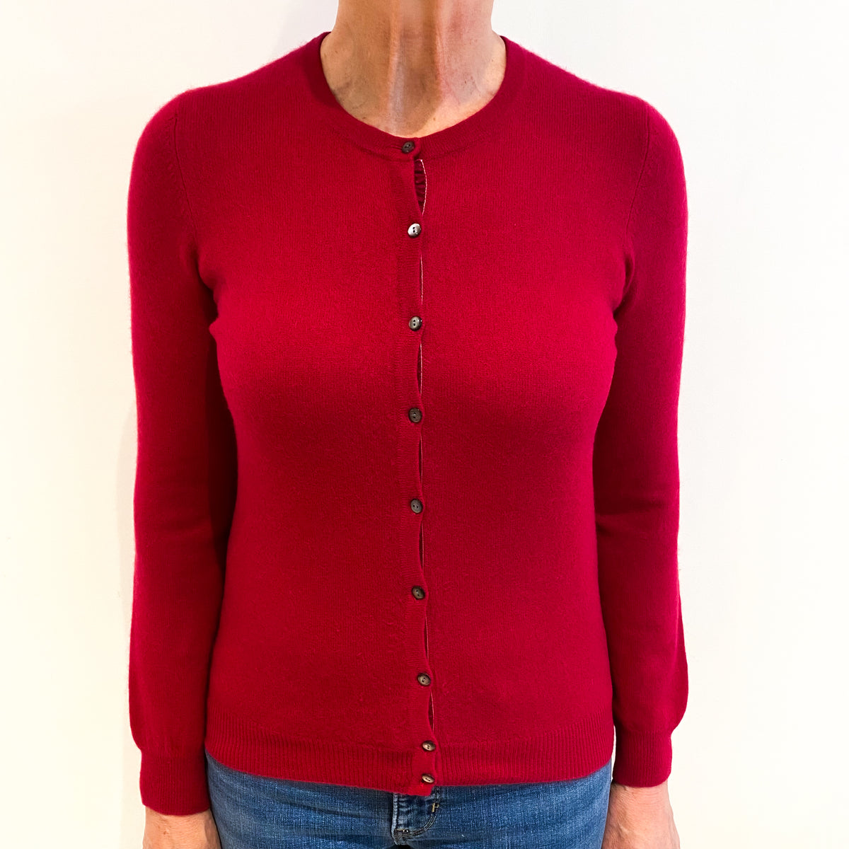 Cherry Pink Cashmere Crew Neck Cardigan Medium