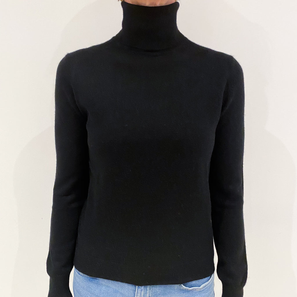 Black Cashmere Polo Neck Jumper Small