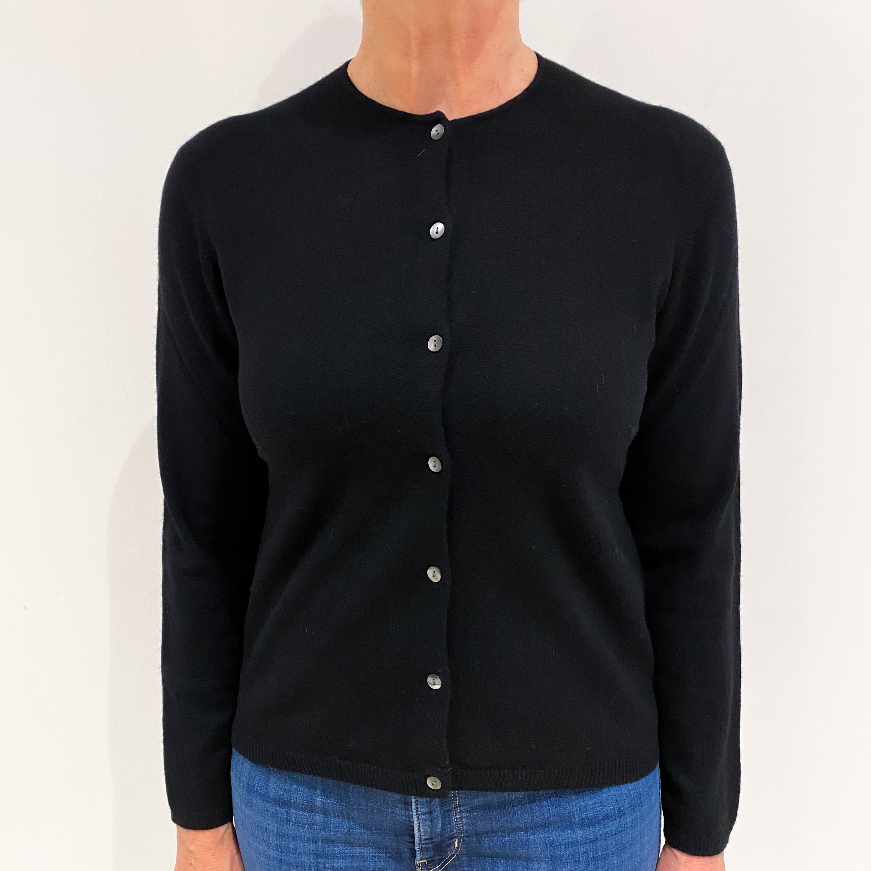 Black Cashmere Crew Neck Cardigan Medium