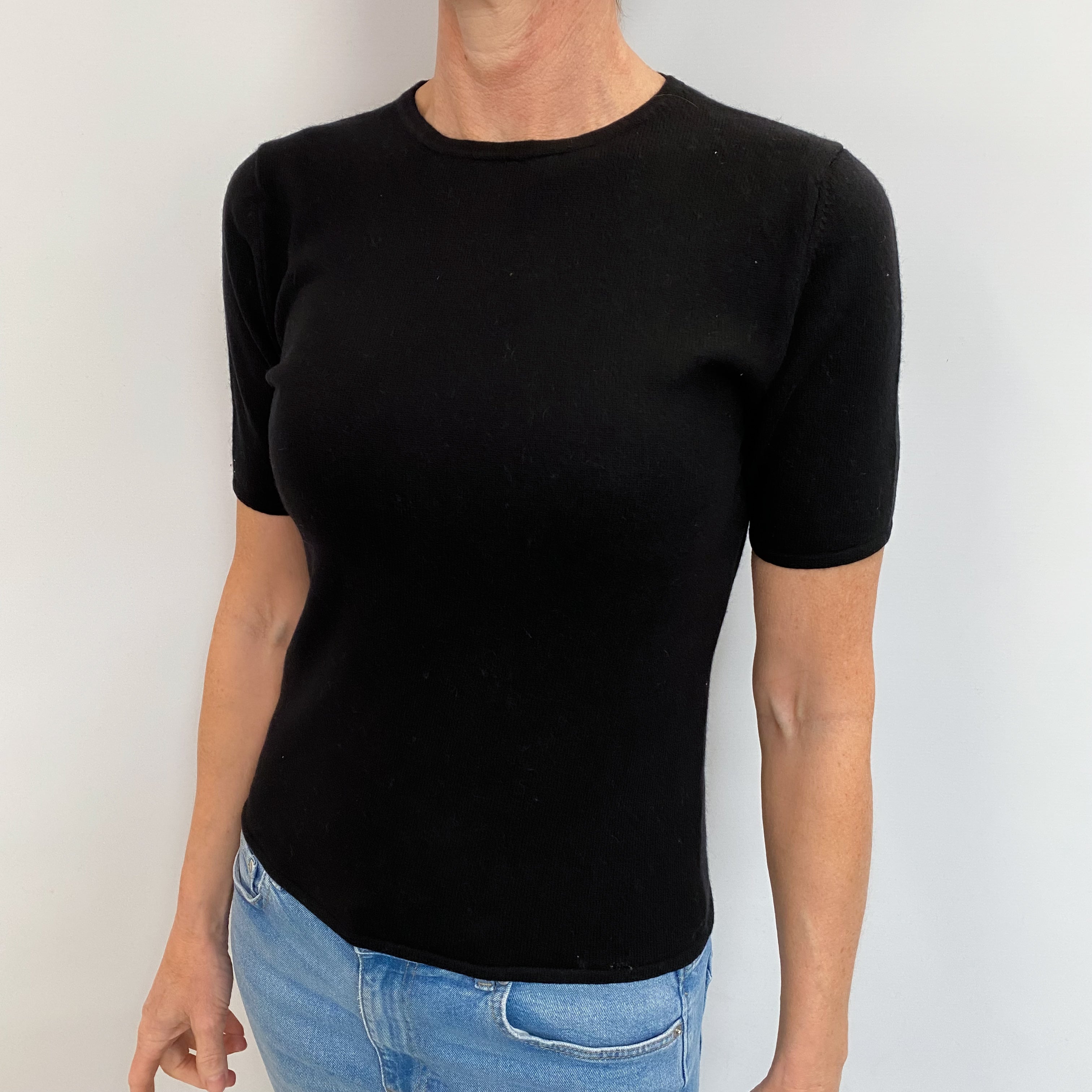 Black Cashmere Short Sleeved Crew Neck Jumper Small
