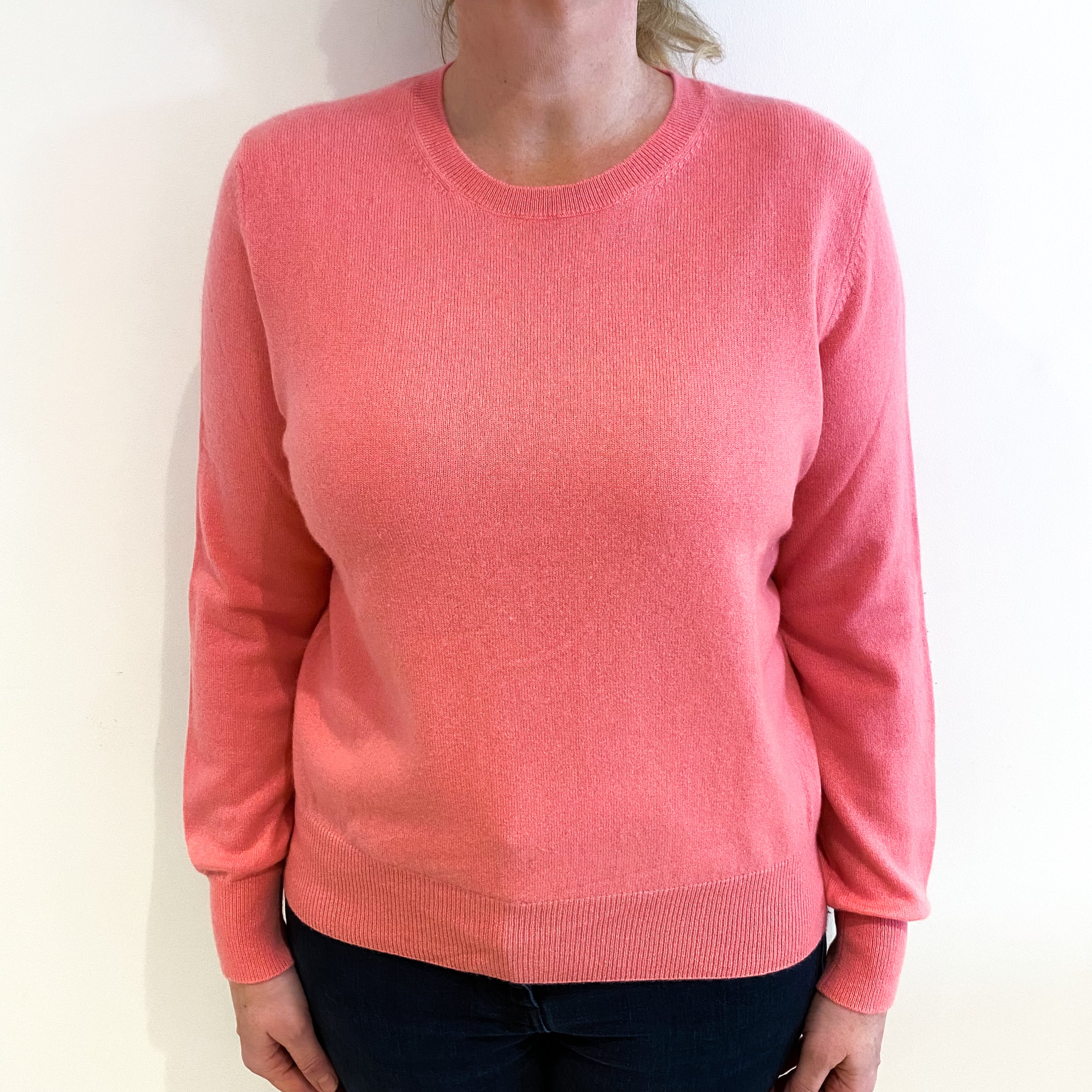 Flamingo Pink Cashmere Crew Neck Jumper Large