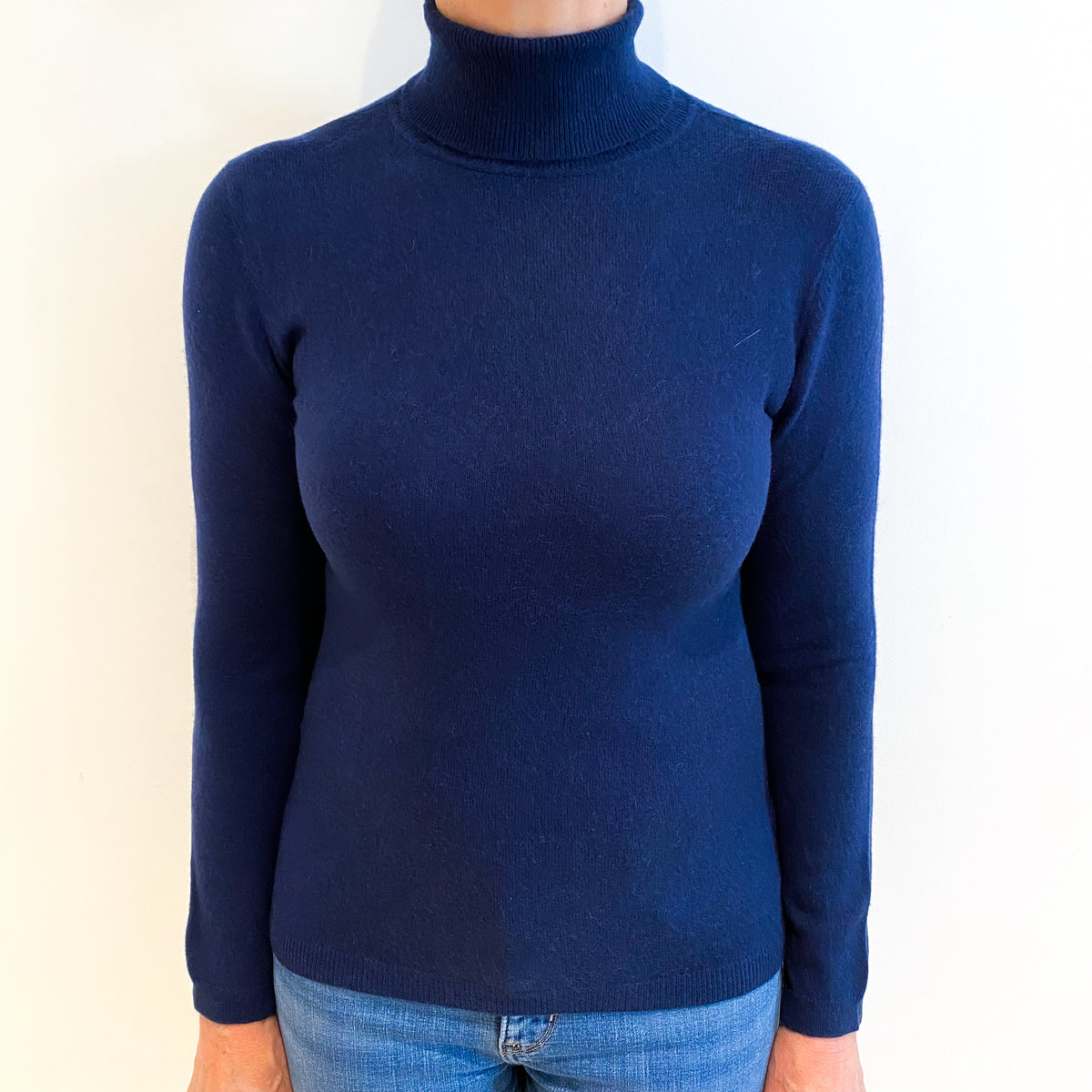 Midnight Blue Cashmere Polo Neck Jumper Medium