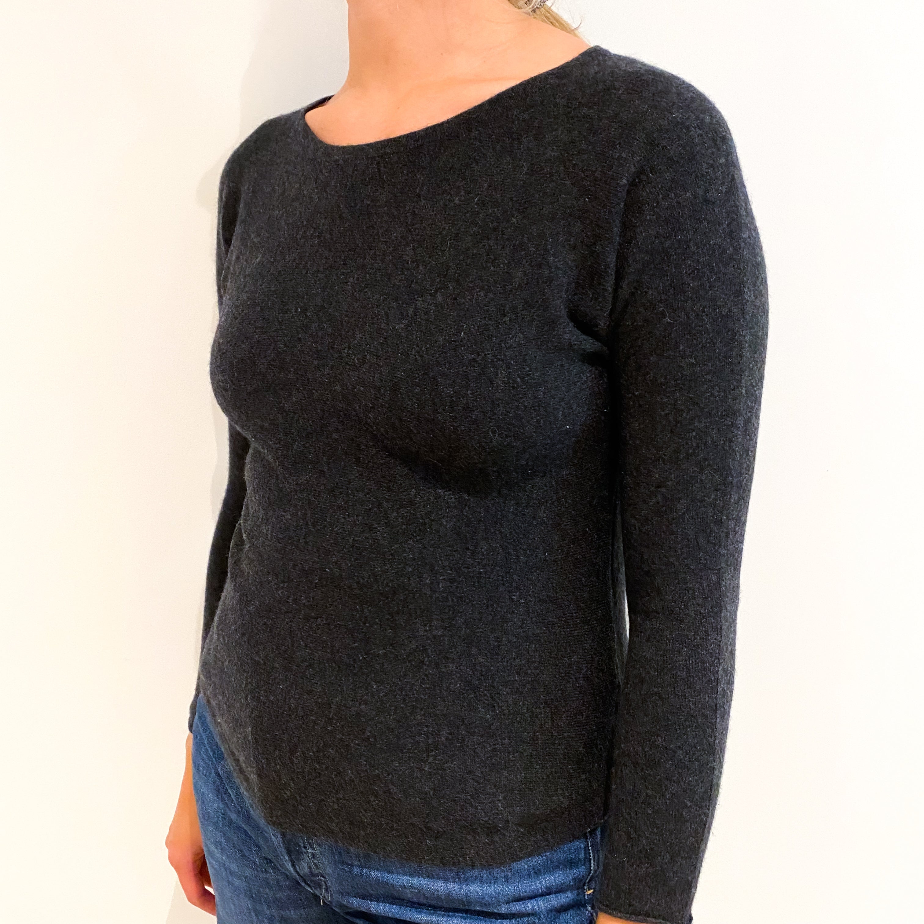 Charcoal Gray Cashmere Boat Neck Jumper Small