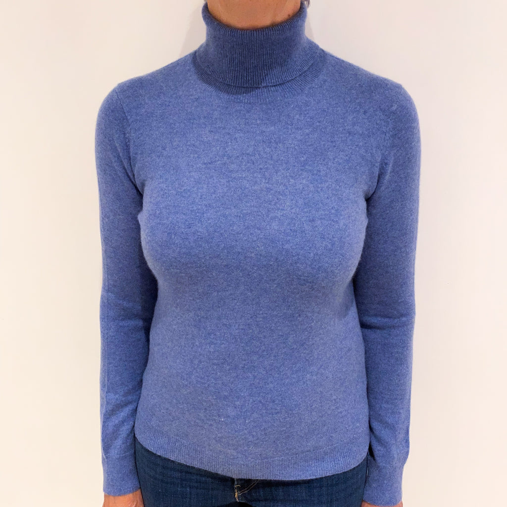 Denim Blue Cashmere Polo Neck Jumper Medium