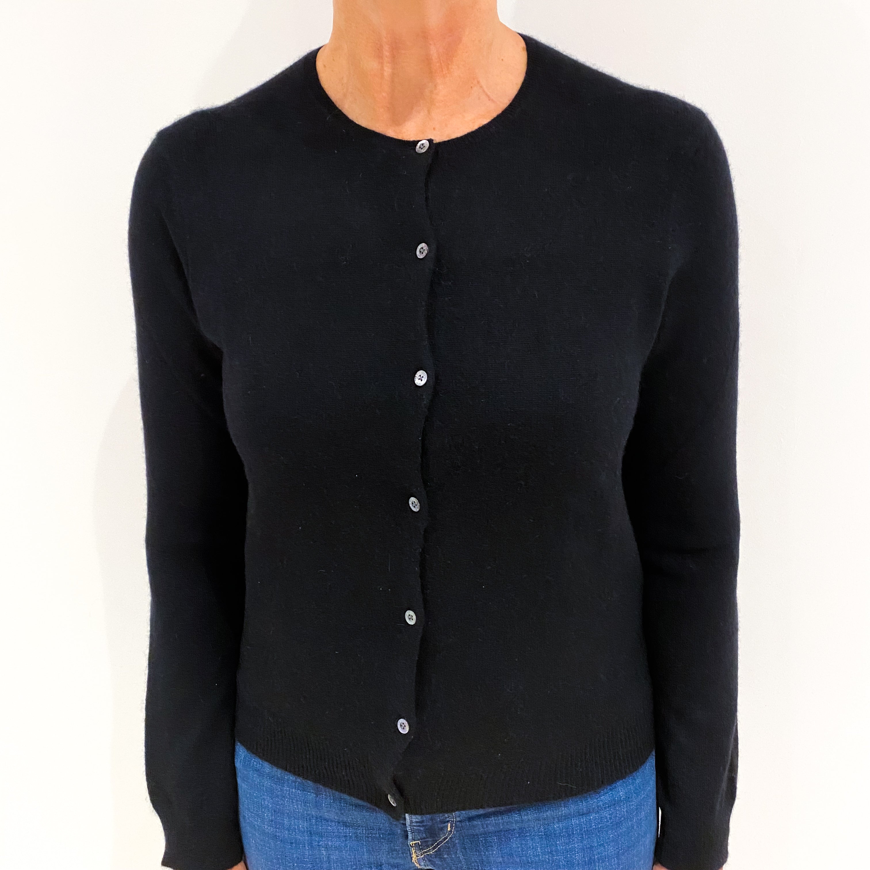 Ralph Lauren Black Cashmere Crew Neck Cardigan Medium/Petite