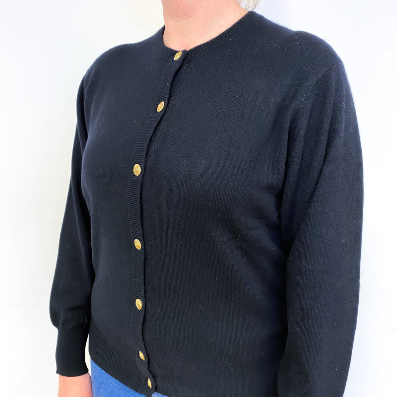 Black Heavy Knit Cashmere Crew Neck Cardigan Large