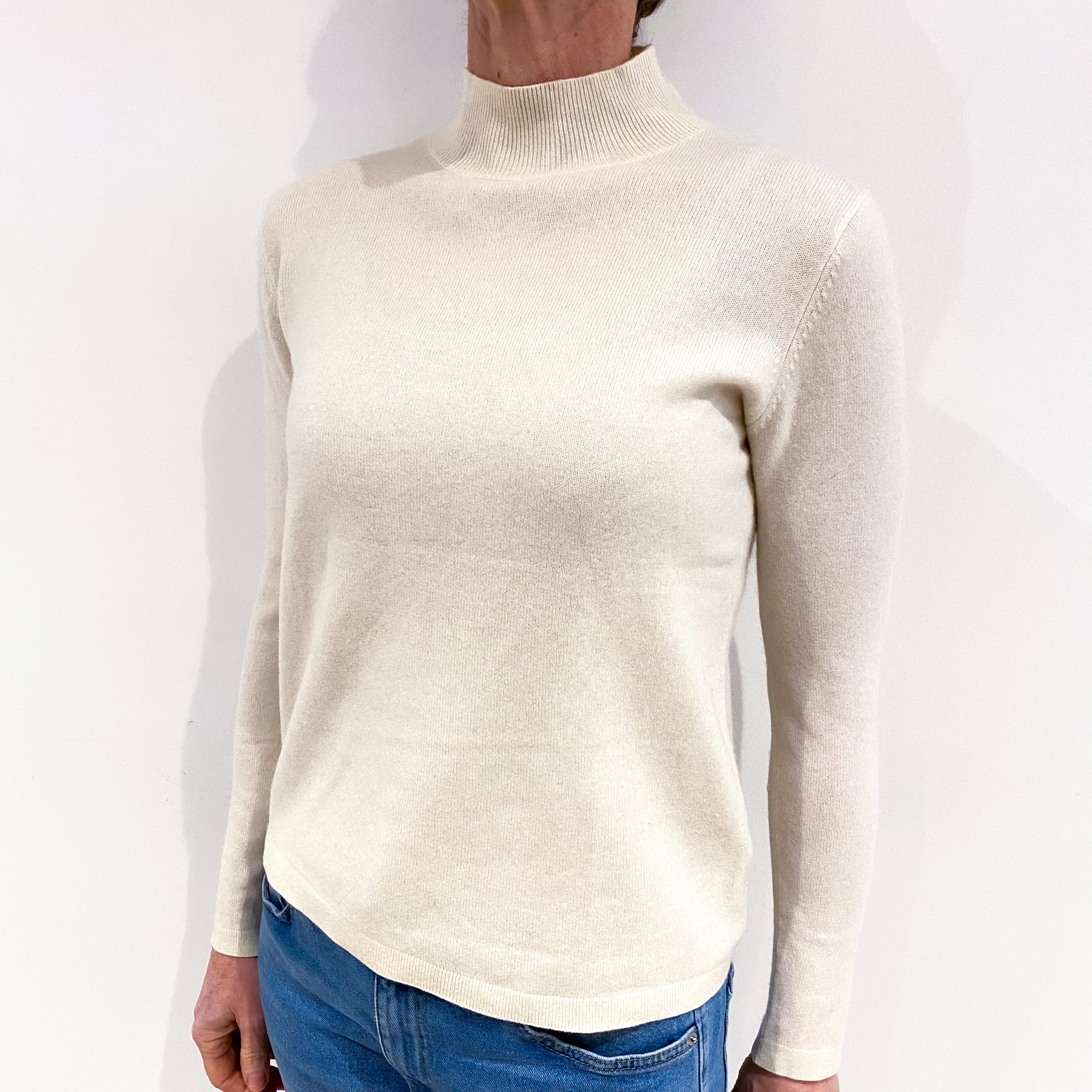 Ivory White Cashmere Turtle Neck Jumper Small