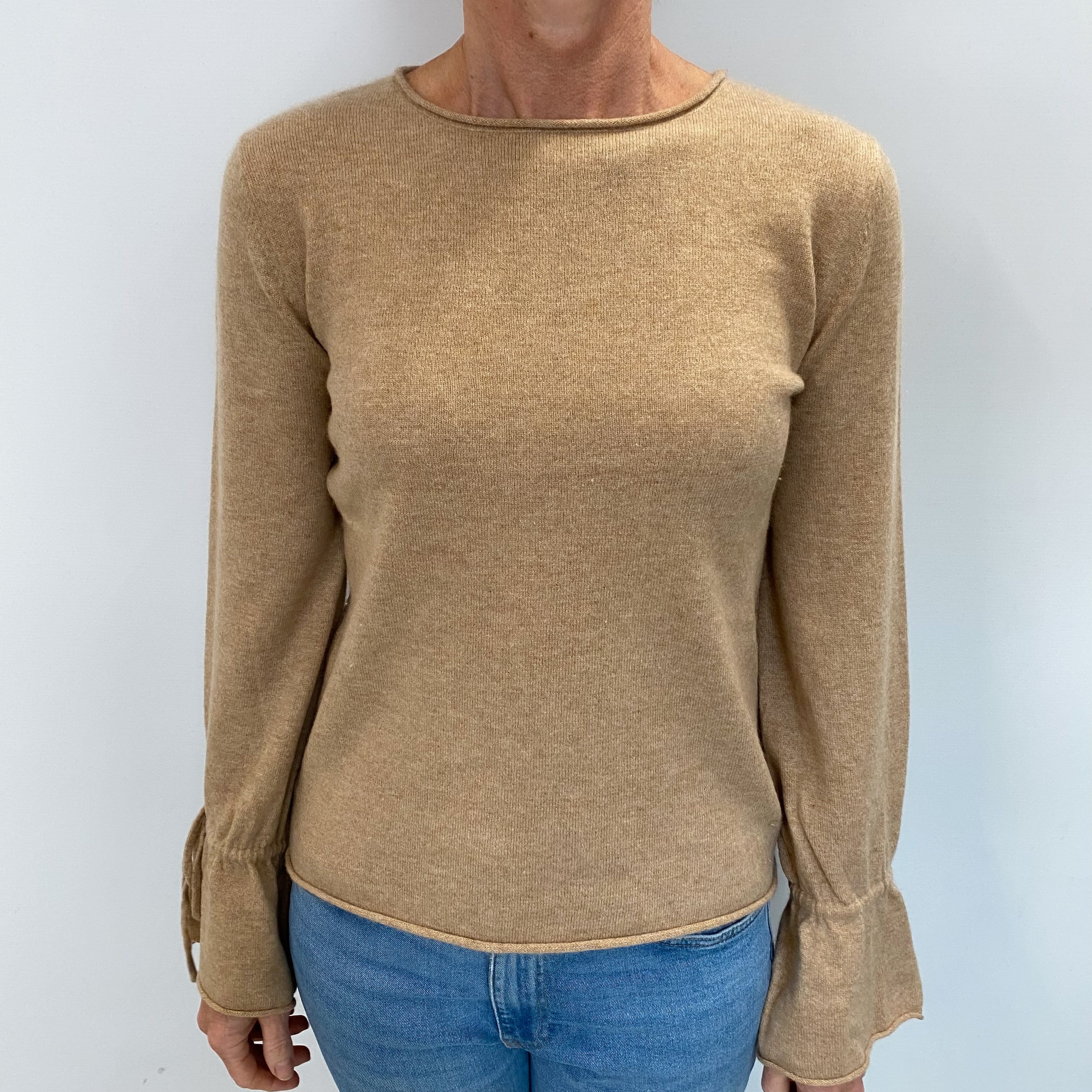 Camel Brown Cashmere Crew Neck Jumper Small