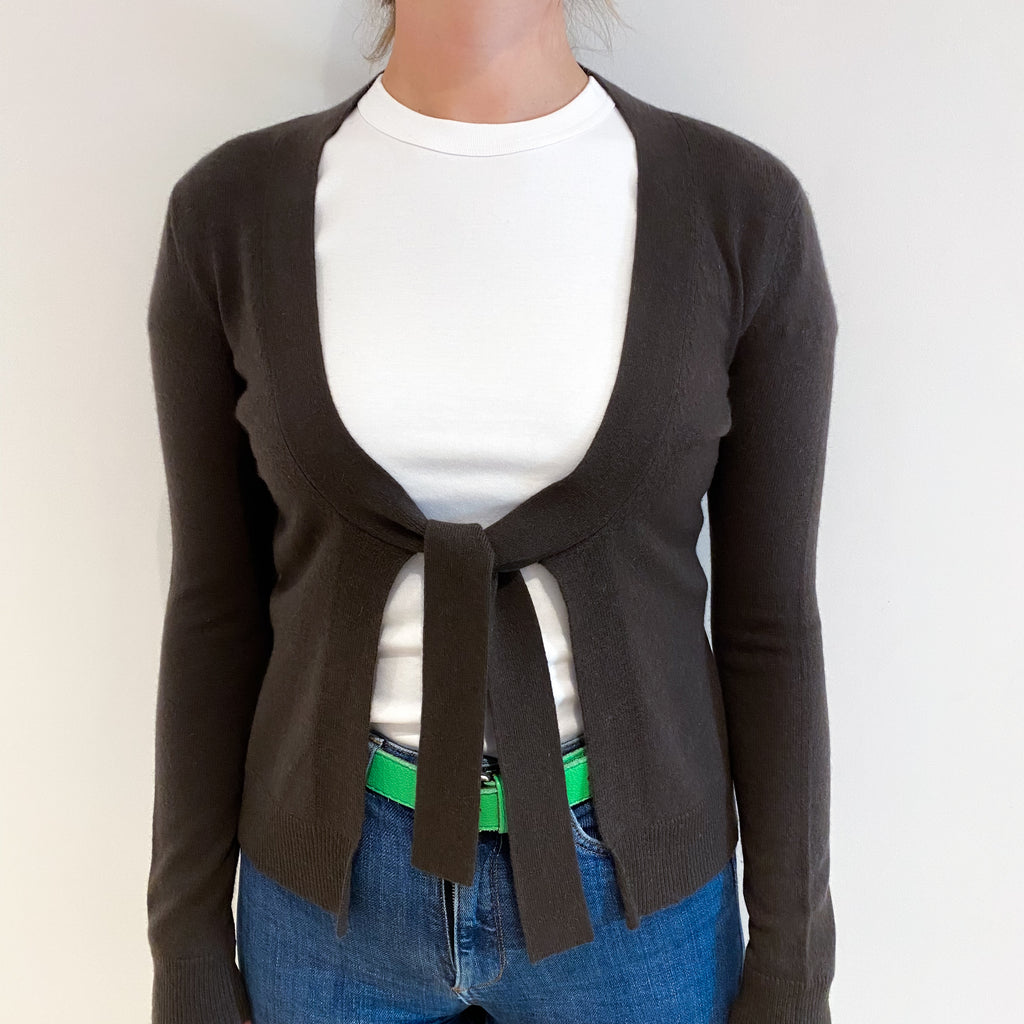 Peppercorn Brown Cashmere Tie Front Cardigan Small