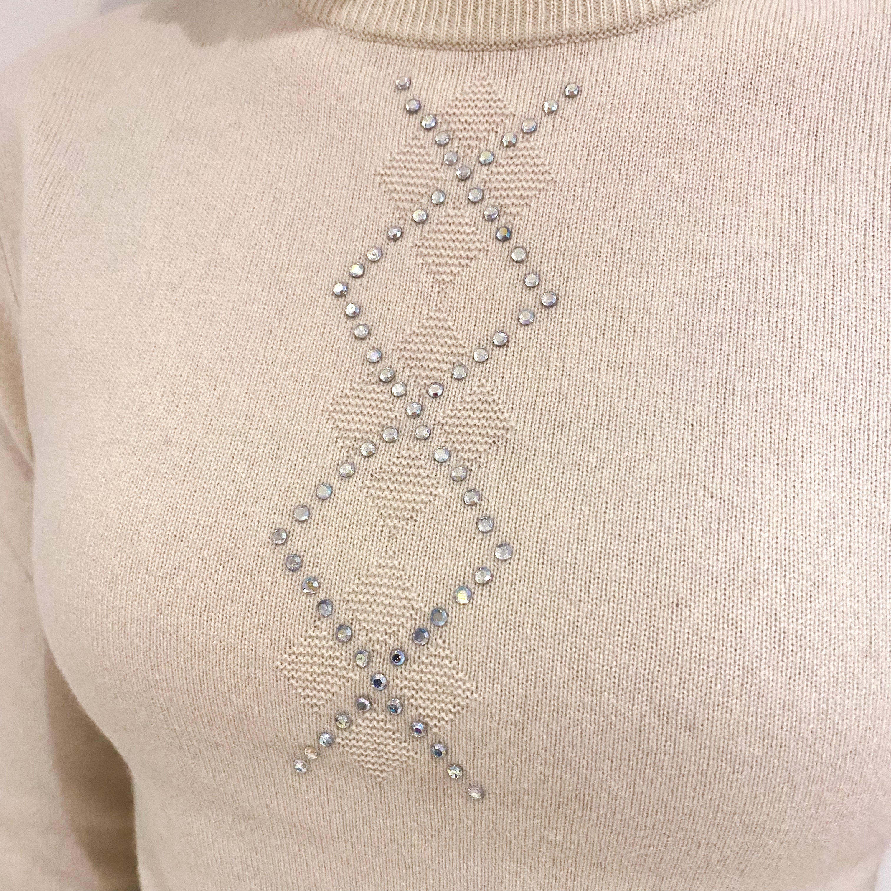 Cream Diamond Patterned Cashmere Turtle Neck Jumper Extra Small