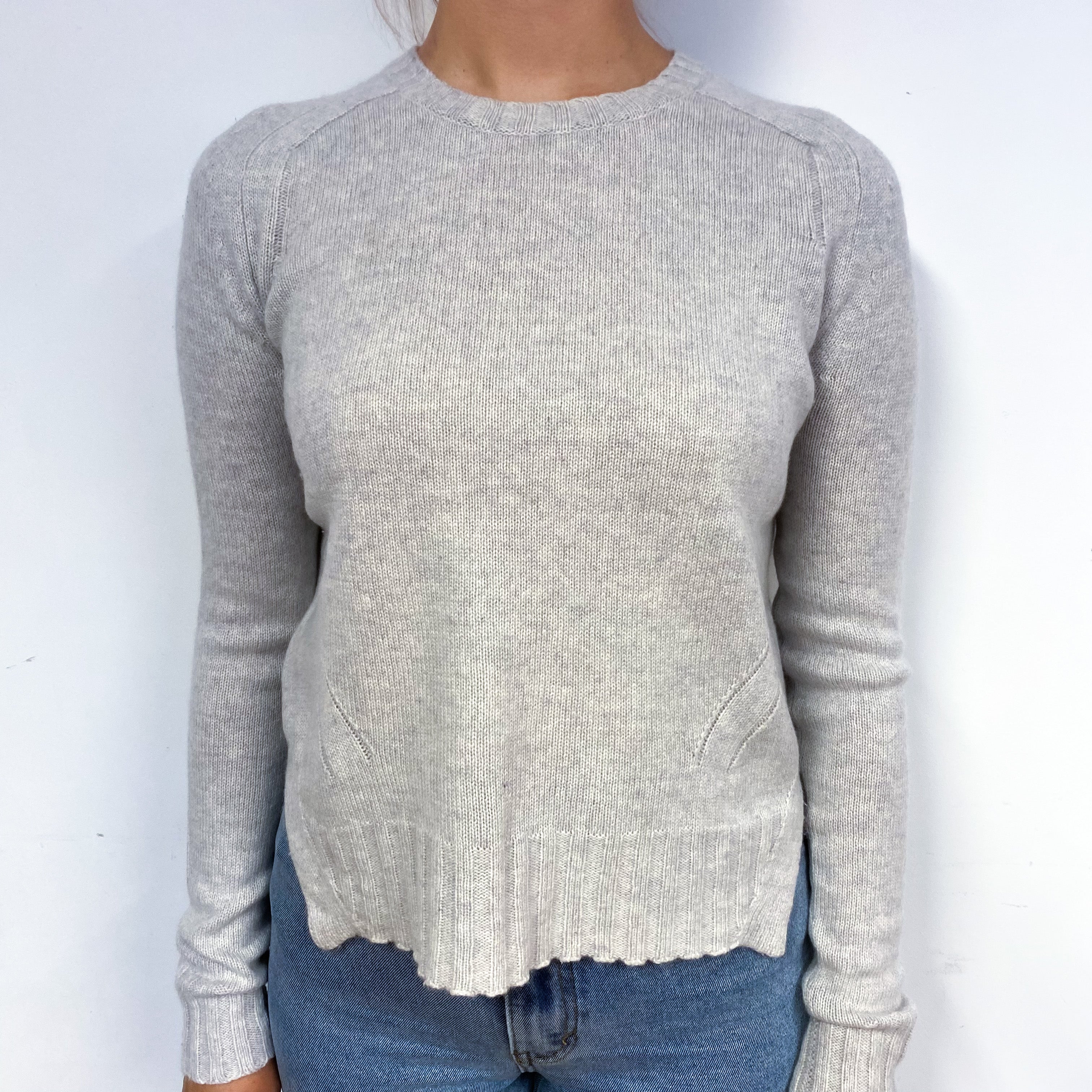 Mist Grey Side Split Cashmere Crew Neck Jumper Small