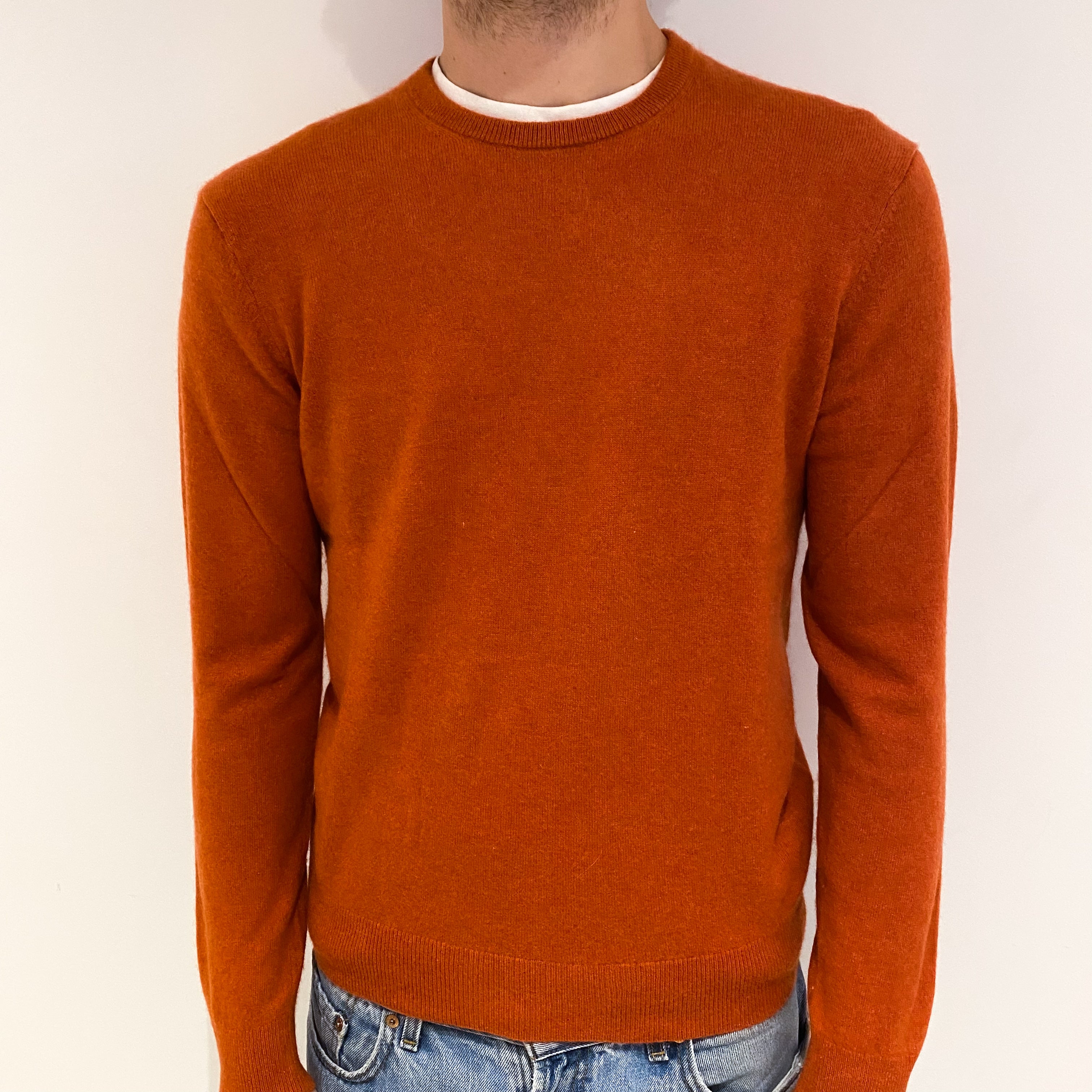 Men's Rust Orange Cashmere Crew Neck Jumper Large