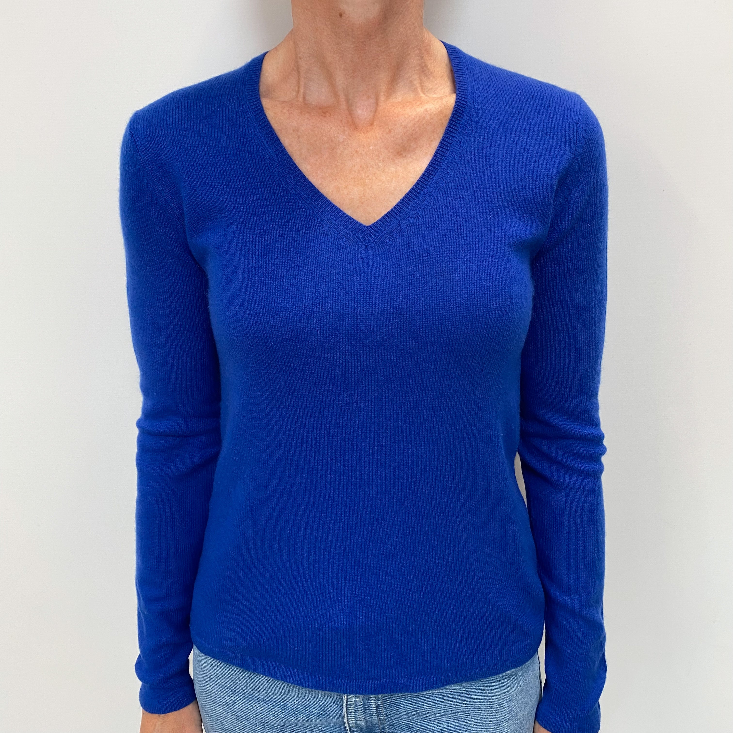 Electric Blue Cashmere V Neck Jumper Small