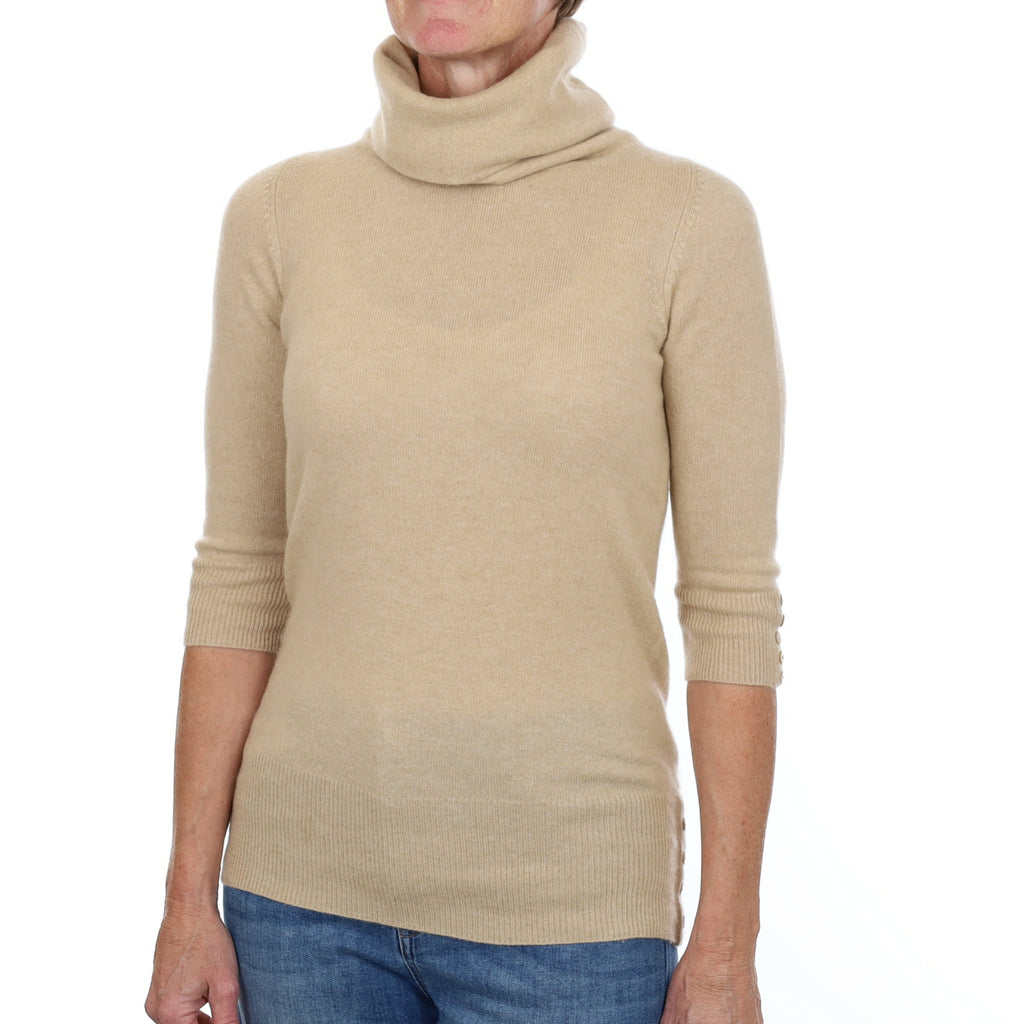 Beige Cashmere Polo Neck Jumper Small