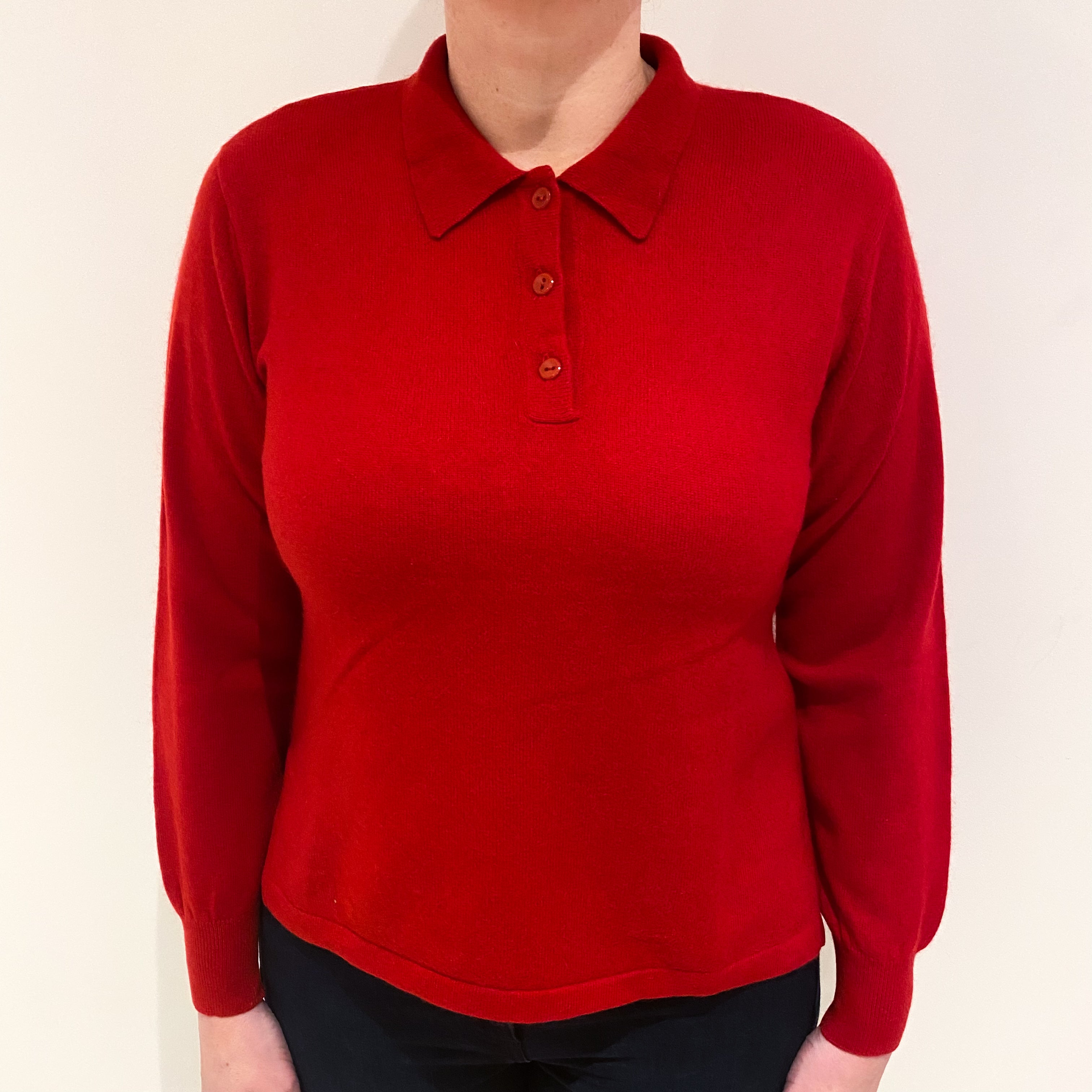 Scarlet Red Cashmere 1/4 Button Jumper Large