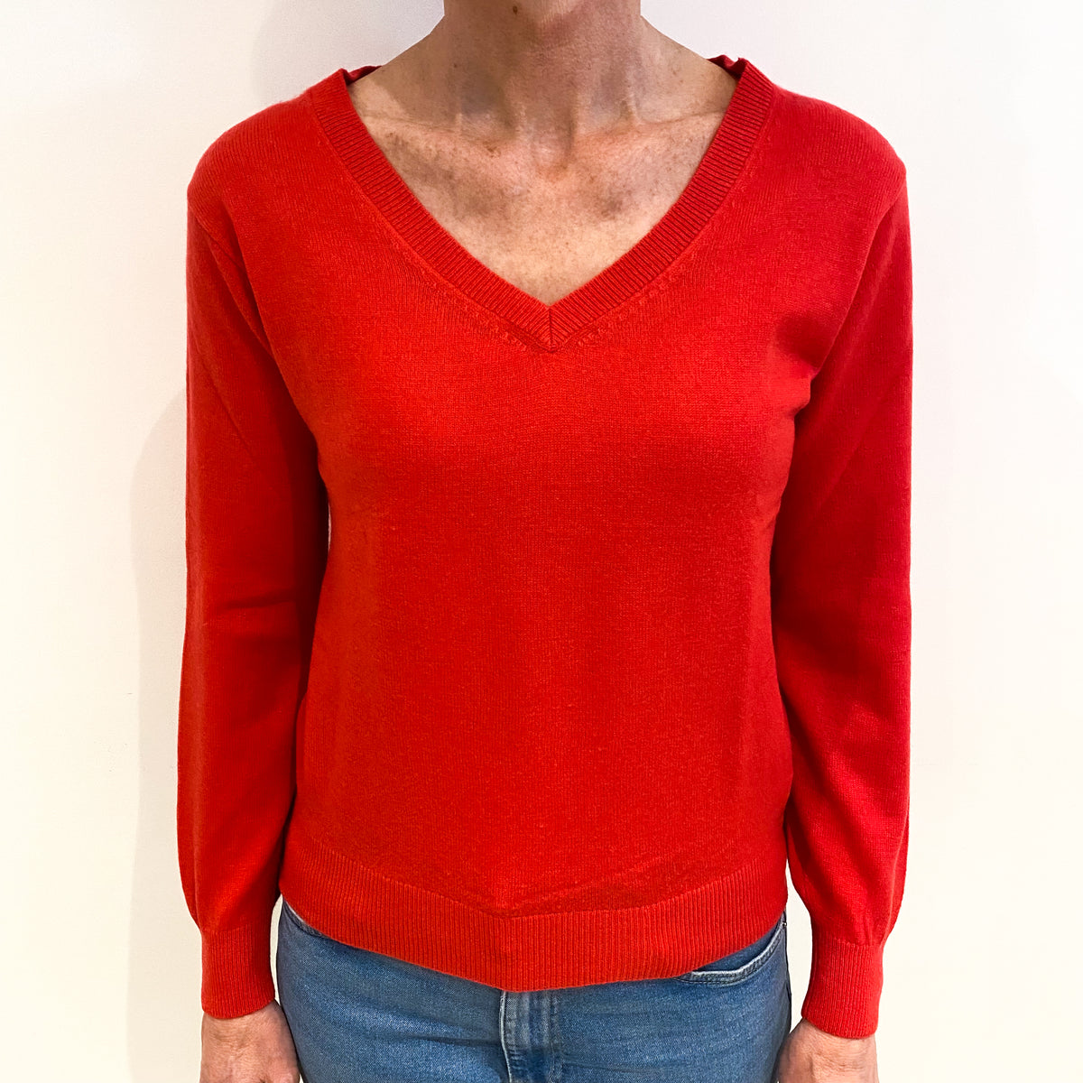 Cranberry Pink Cashmere V Neck Jumper Small