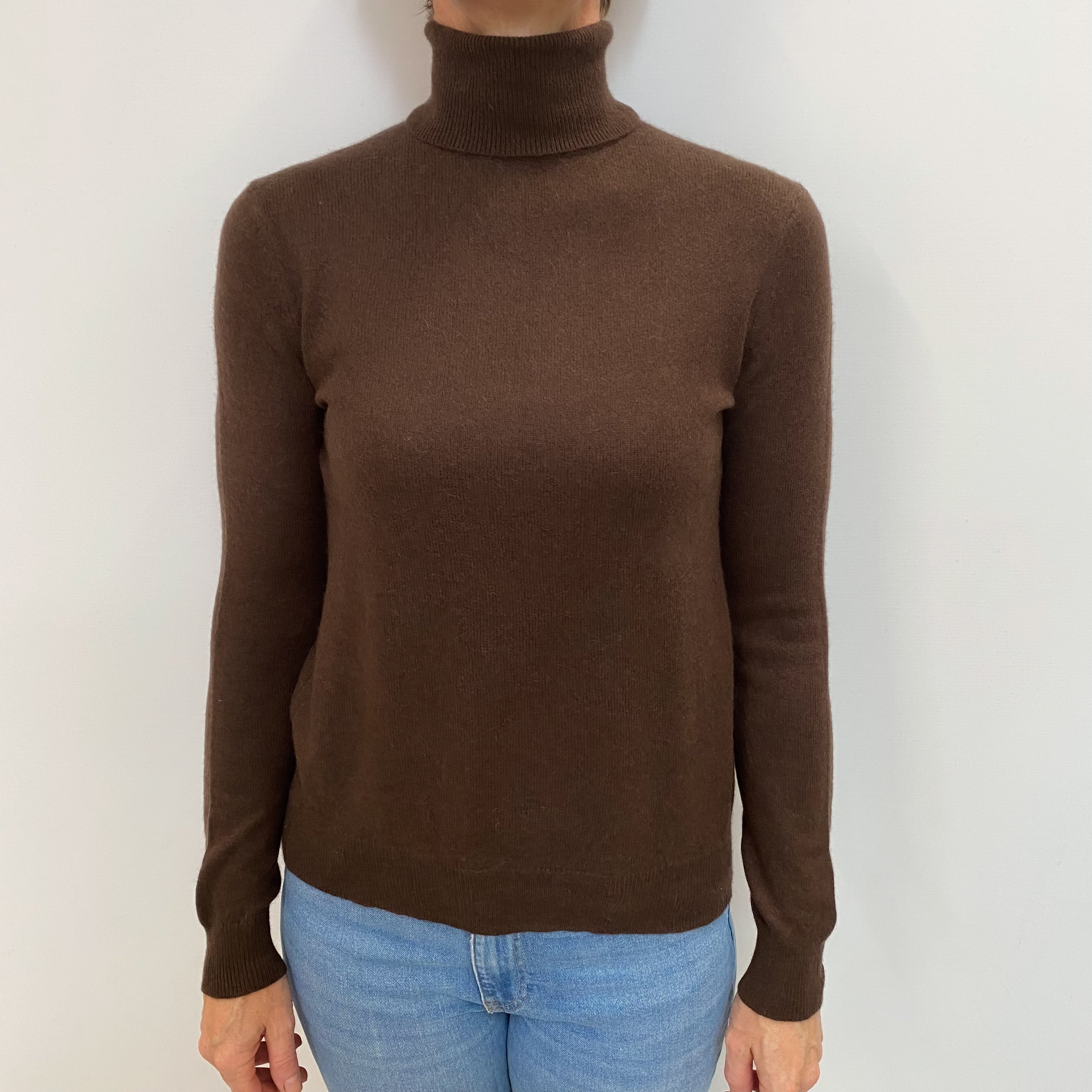 Chocolate Brown Cashmere Polo Neck Jumper Small