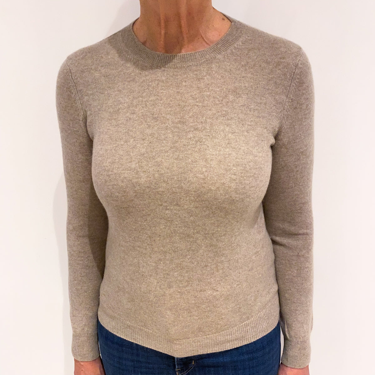 Fawn Beige Cashmere Crew Neck Jumper Medium