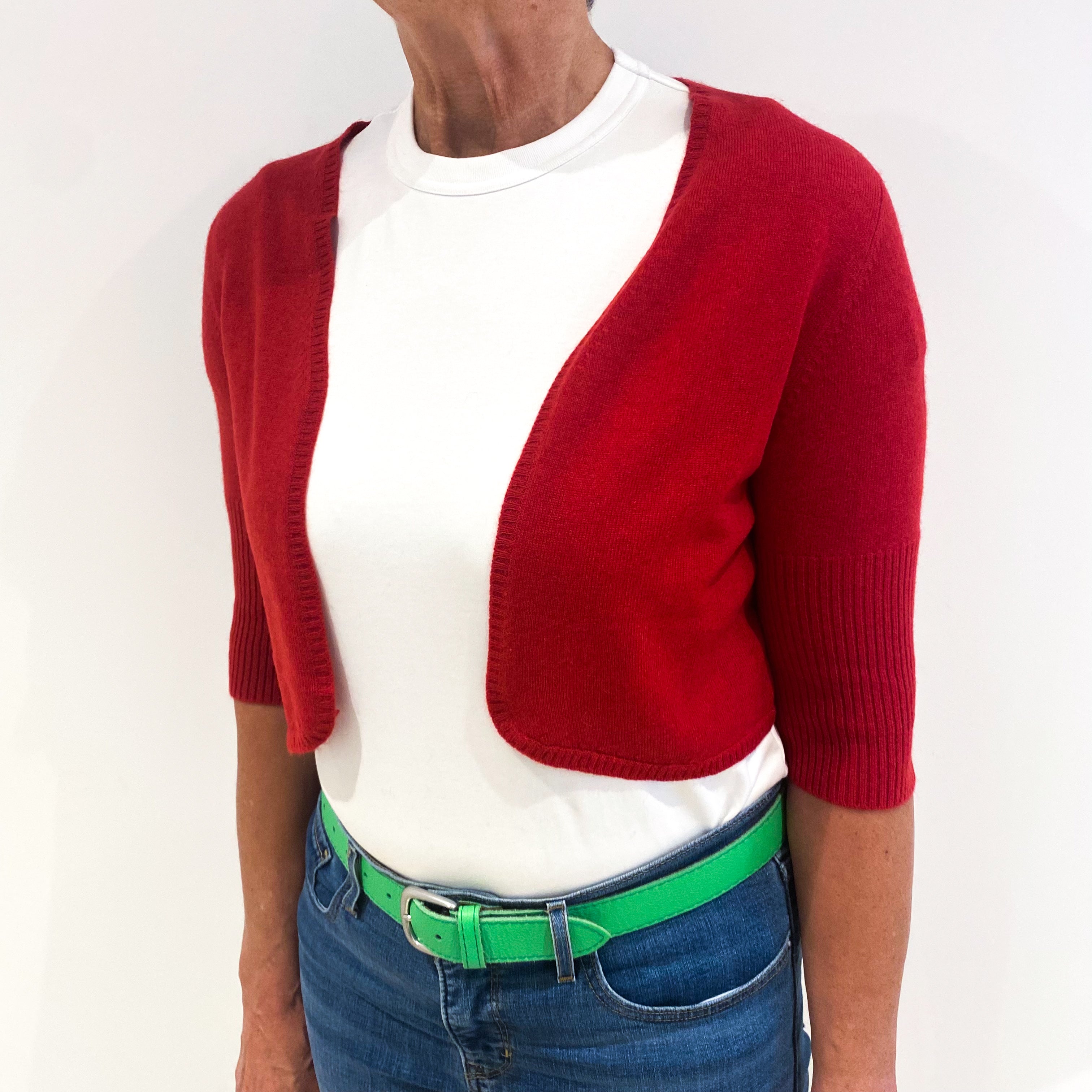 Scarlet Red Cashmere Bolero Cardigan Medium