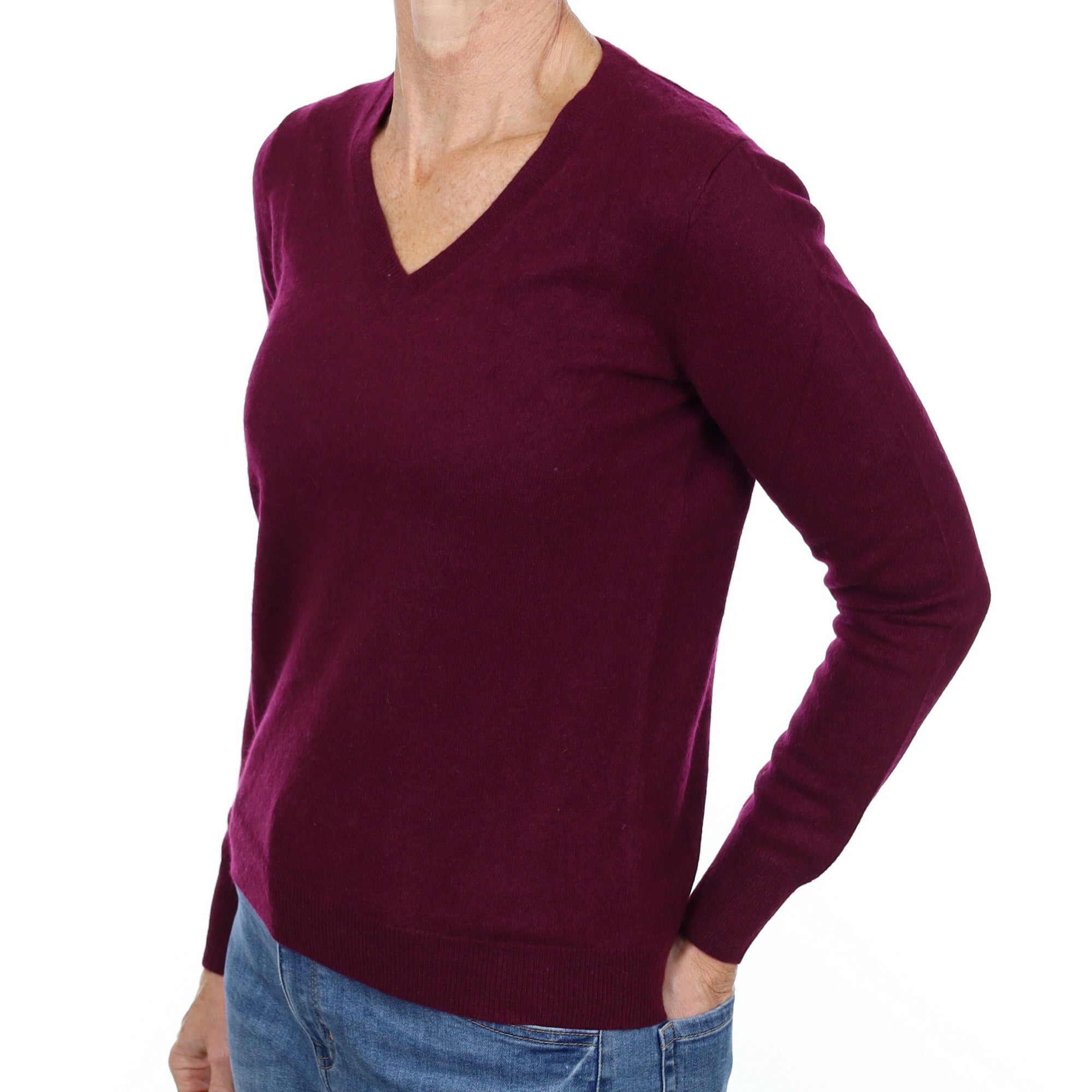 Mulberry Purple Cashmere V Neck Jumper Small