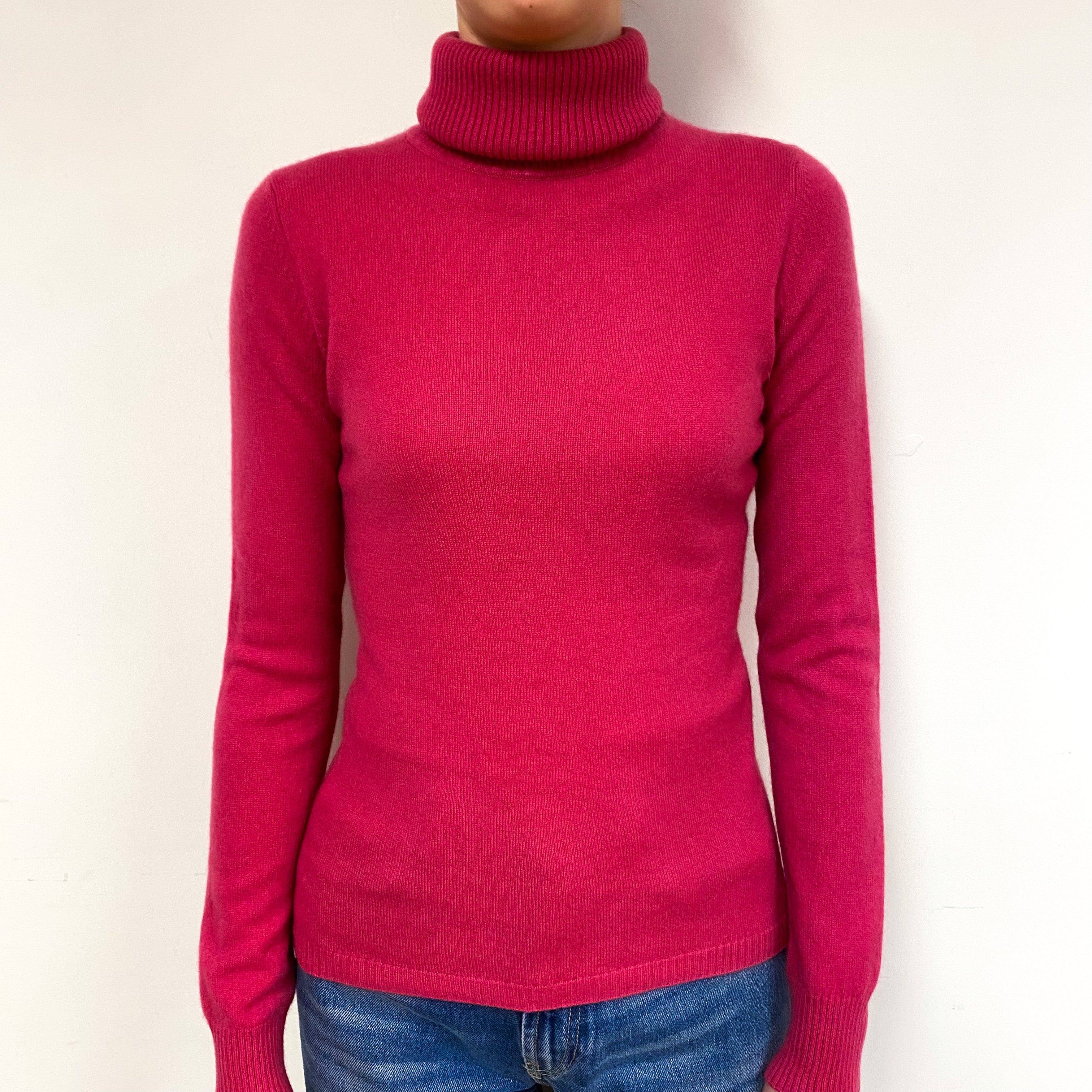 Raspberry Pink Cashmere Polo Neck Jumper Extra Small