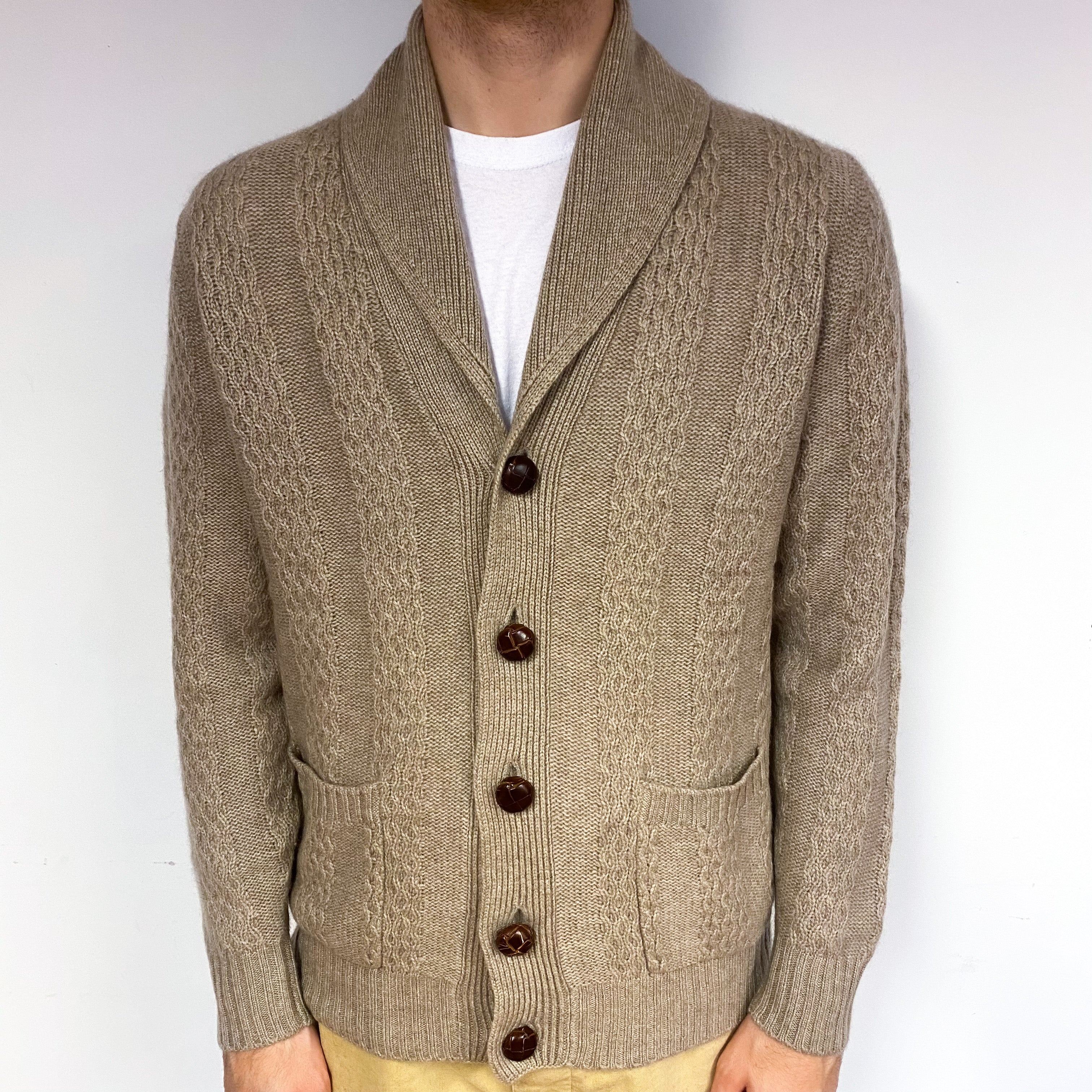 Men's Toffee Brown Cashmere Cardigan Jumper Large