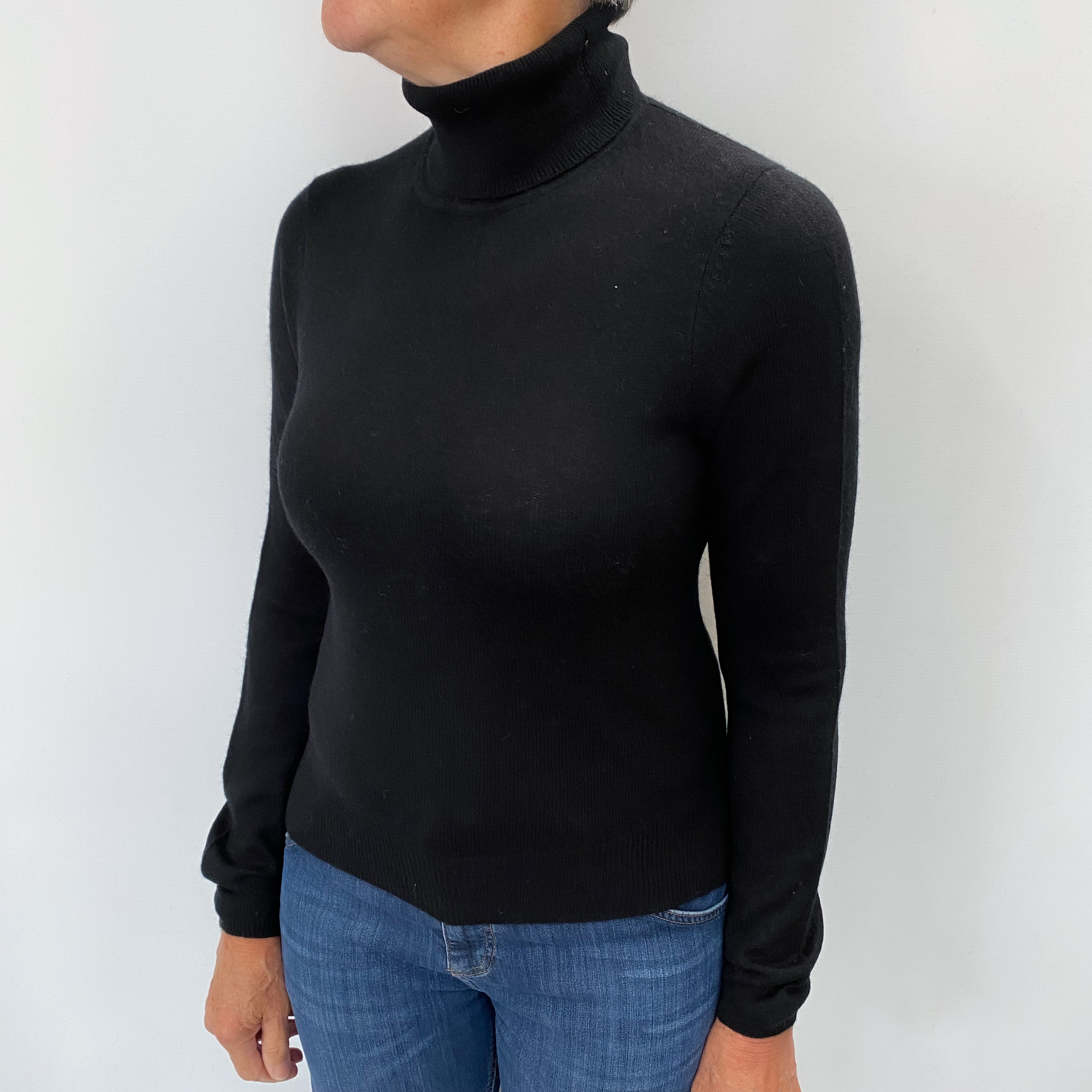 Black Cashmere Polo Neck Jumper Medium