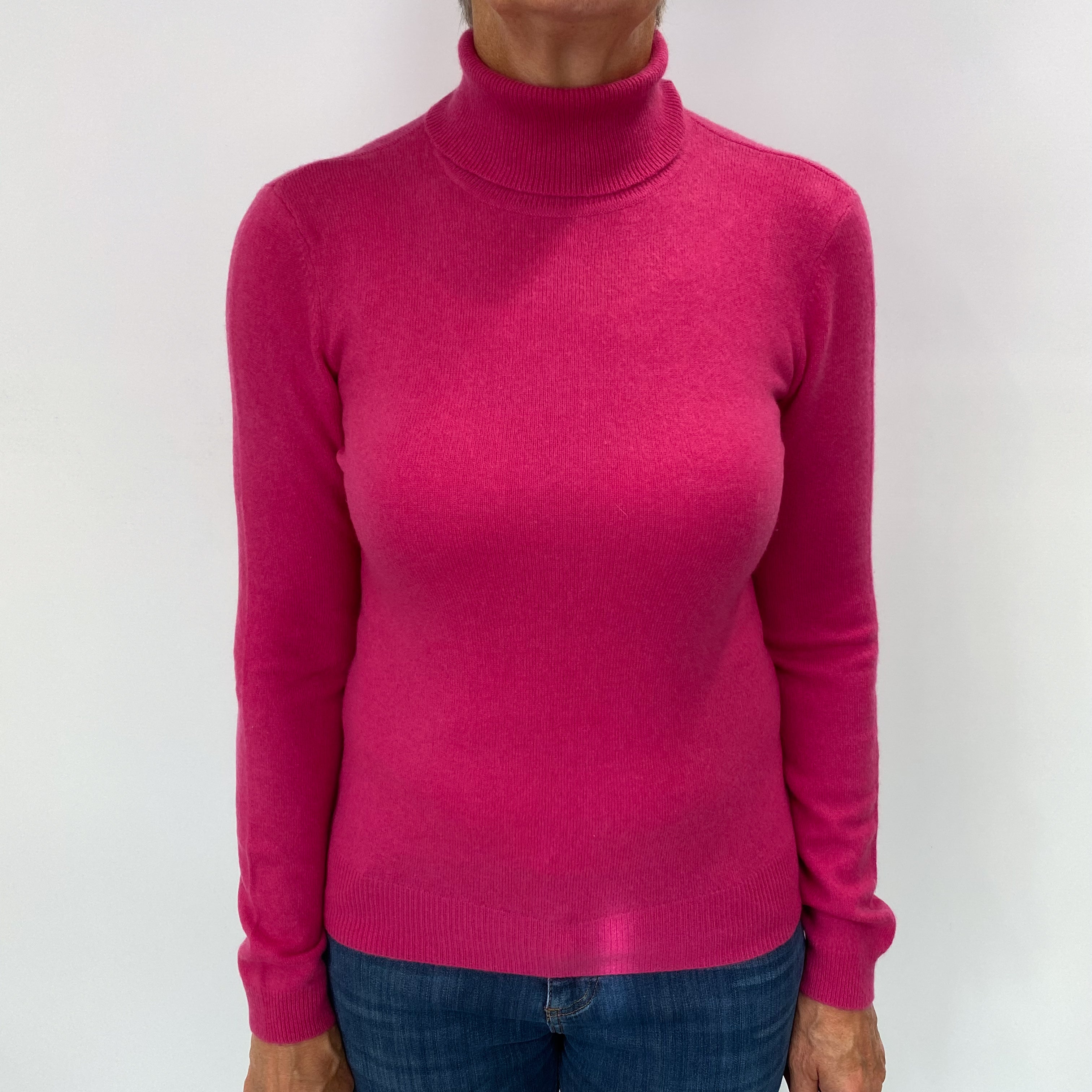 Cherry Pink Cashmere Polo Neck Jumper Medium